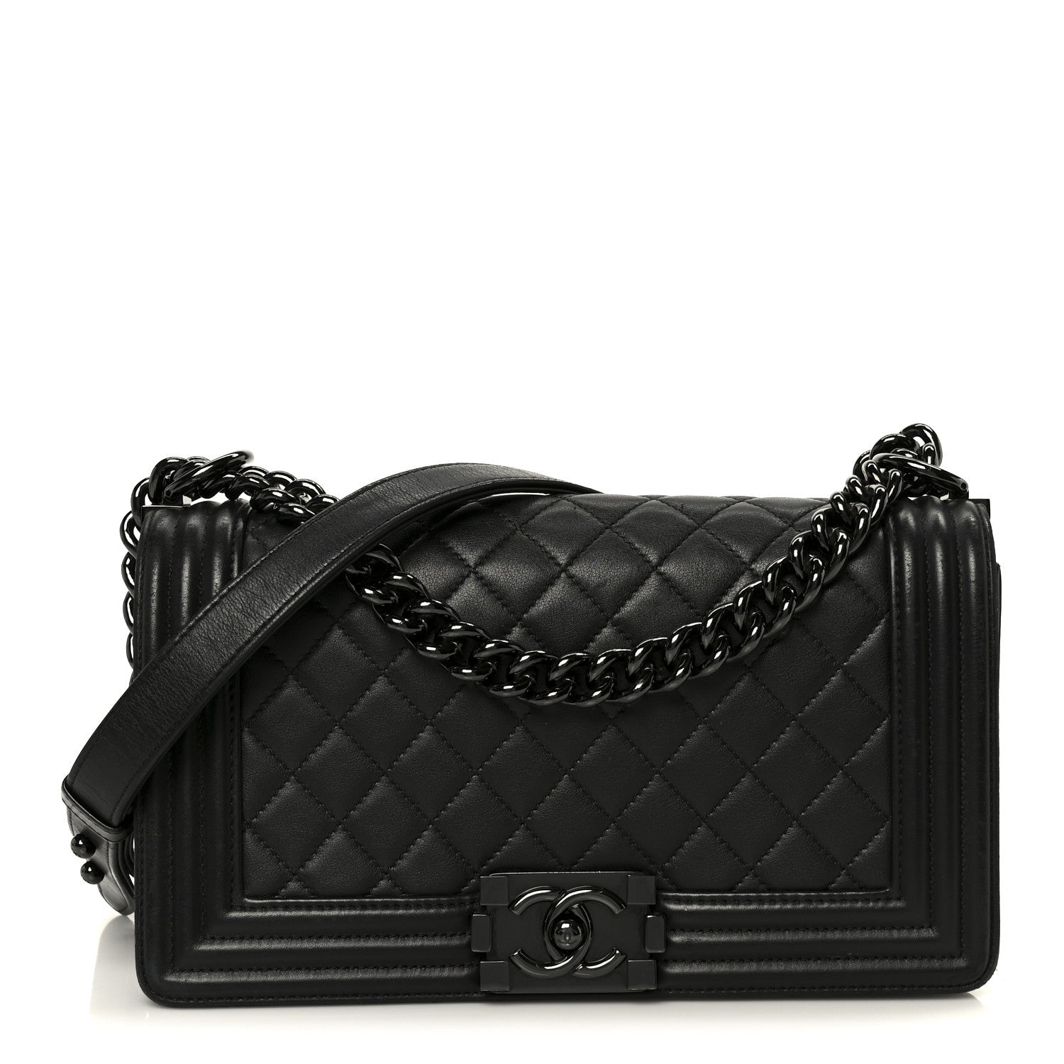 Chanel Calfskin Quilted Medium Boy Flap So Black