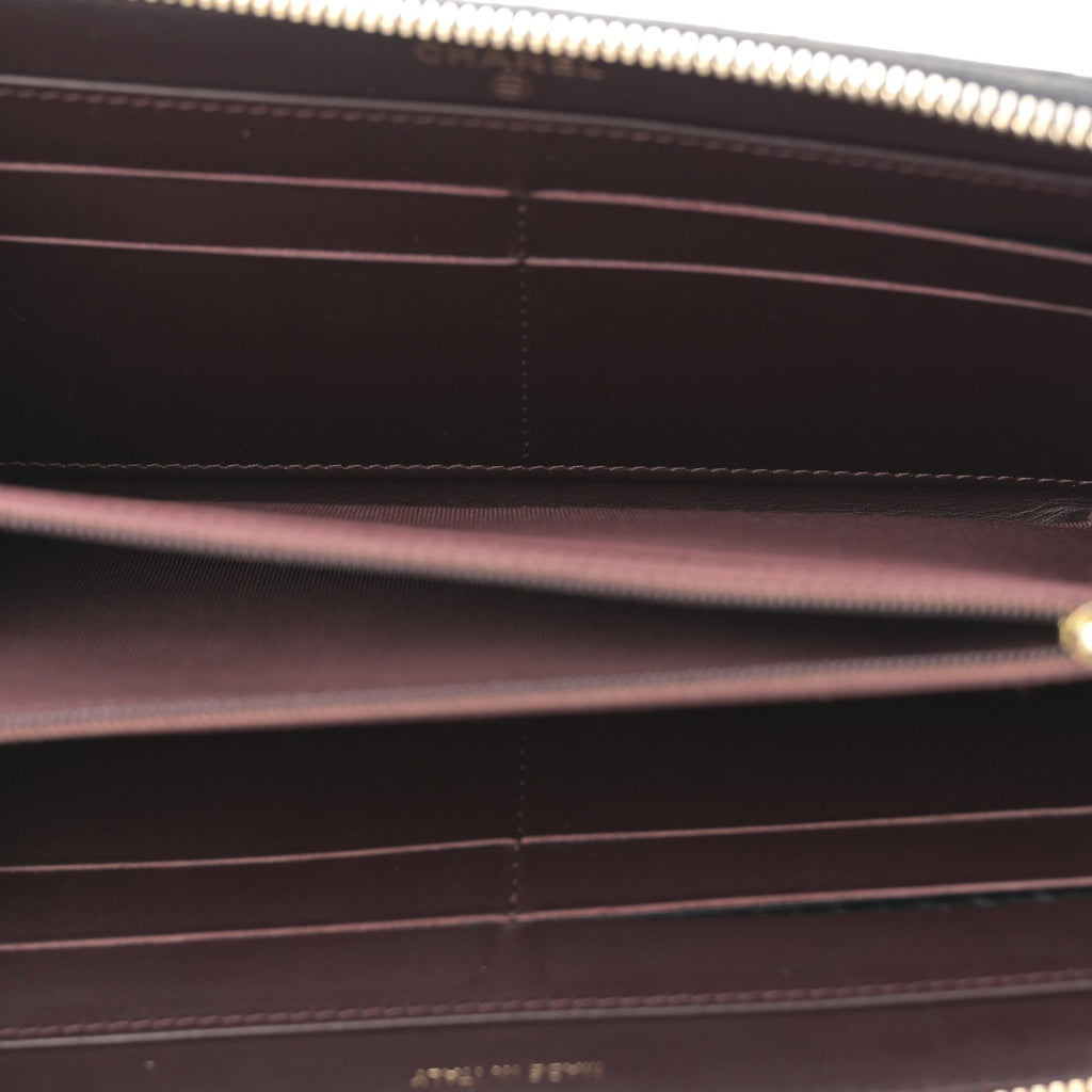 Caviar Quilted Large Gusset Zip Around Wallet Black