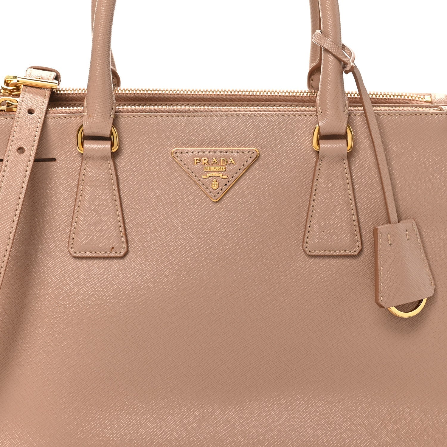 Prada Saffiano Small Galleria Double Zip Tote Cammeo