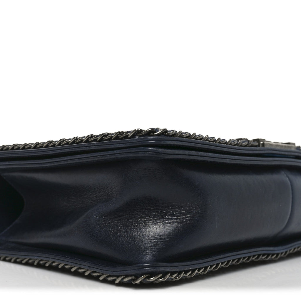 Chanel Glazed Calfskin Quilted New Medium Boy Chained Flap Navy