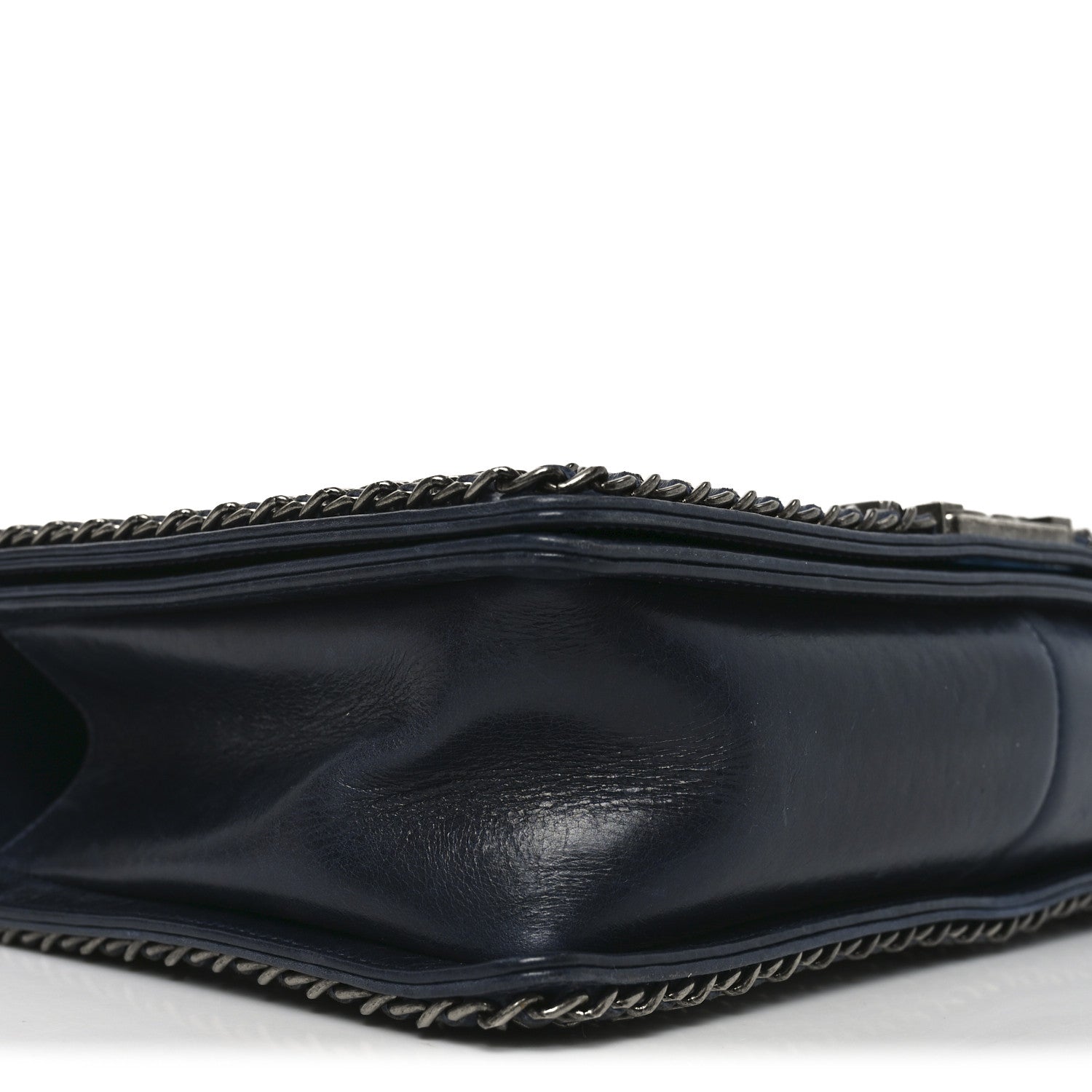 Chanel Glazed Calfskin Quilted New Medium Boy Chained Flap Navy
