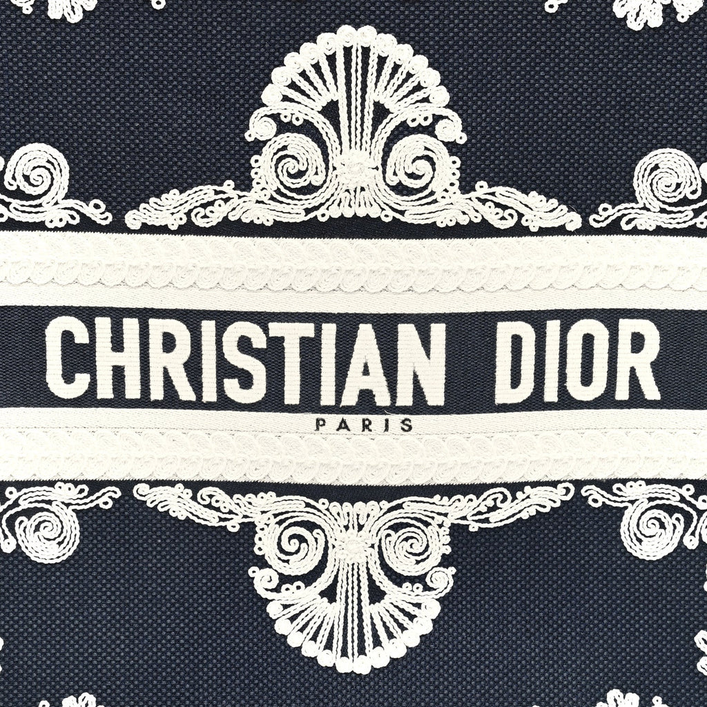 Christian Dior Canvas Embroidered Cornely Book Tote Blue White