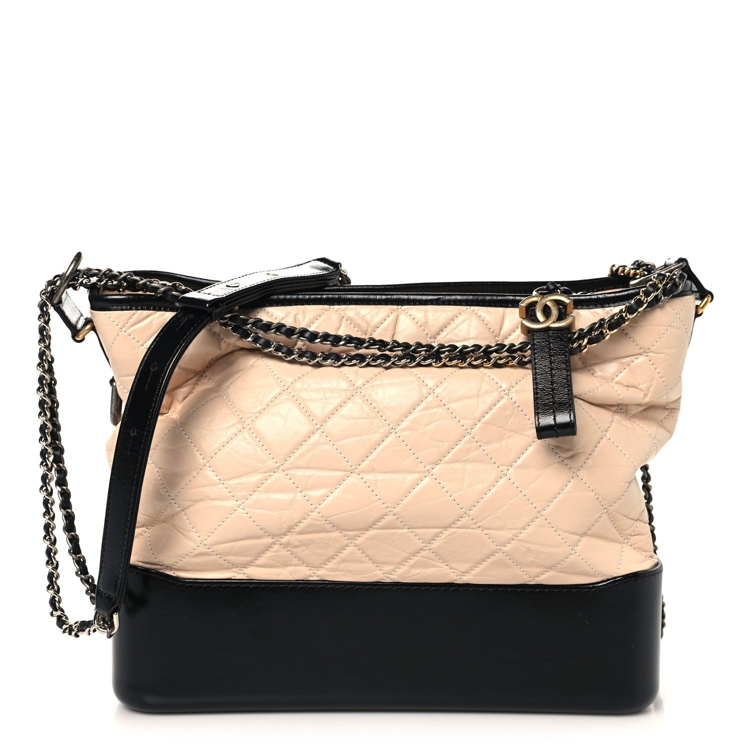 Chanel Aged Calfskin Quilted Medium Gabrielle Hobo Beige Black