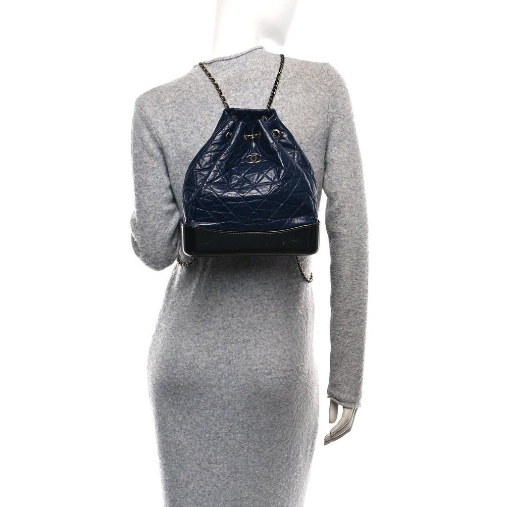 Chanel Aged Calfskin Quilted Small Gabrielle Backpack Blue Black