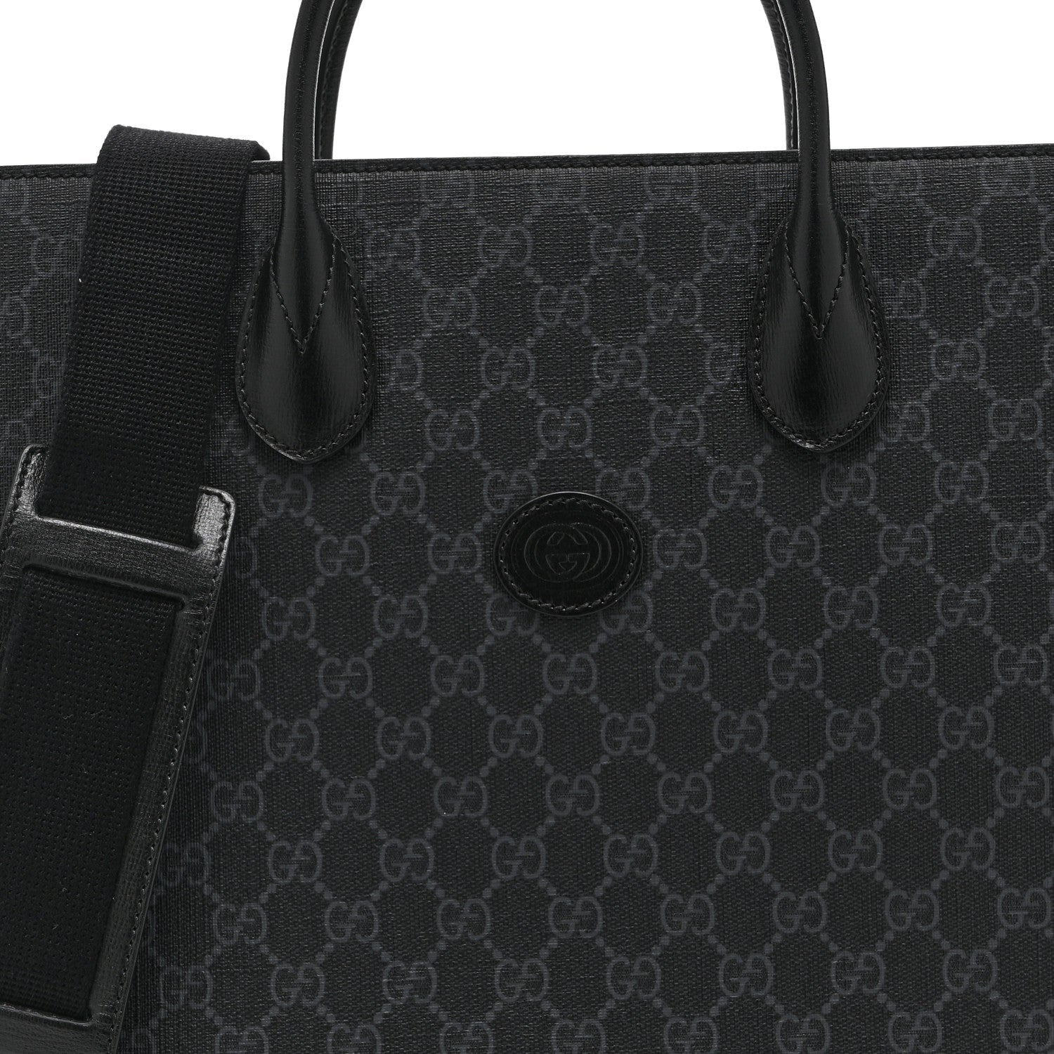 Gucci GG Supreme Monogram Azalea Calfskin Medium Retro Interlocking G Vertical Tote Bag Black