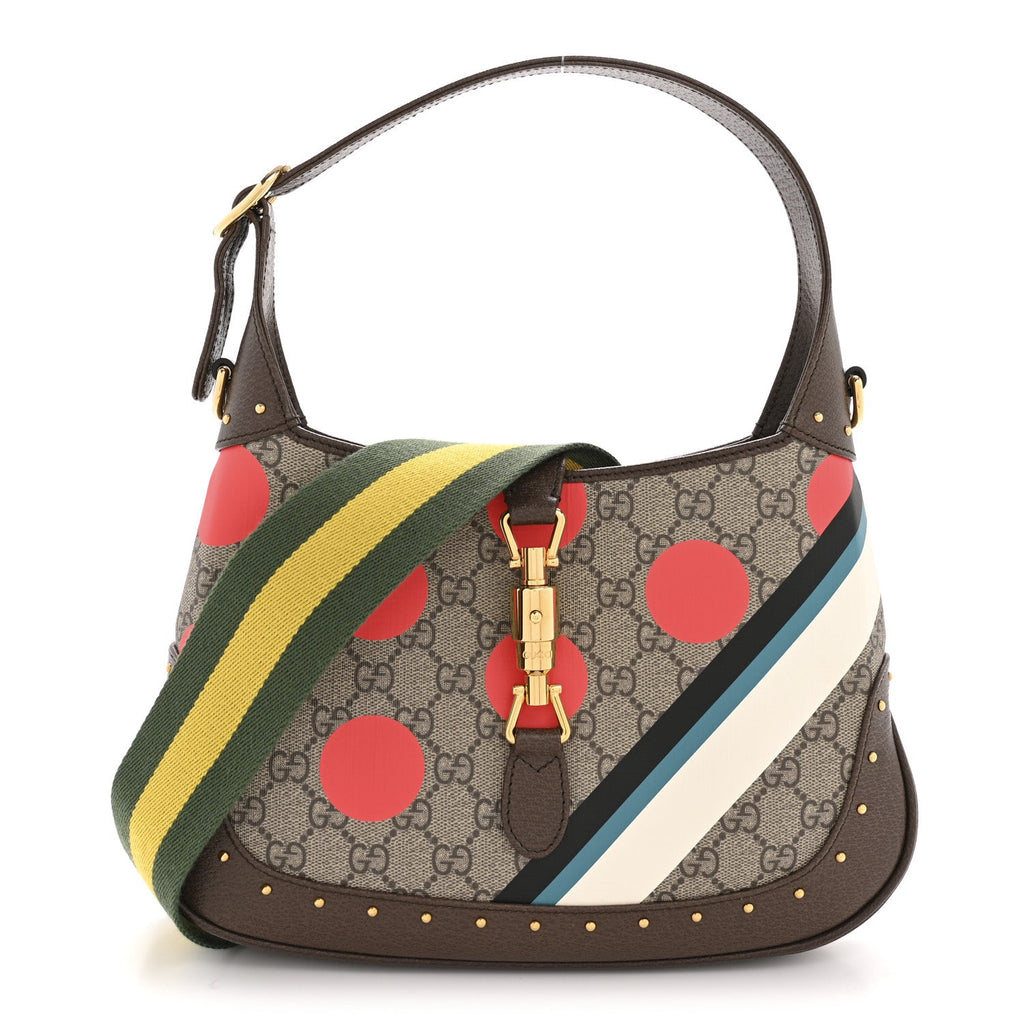 Gucci GG Supreme Monogram Web Geometric Small Jackie 1961 Beige Multicolor Brown Sugar