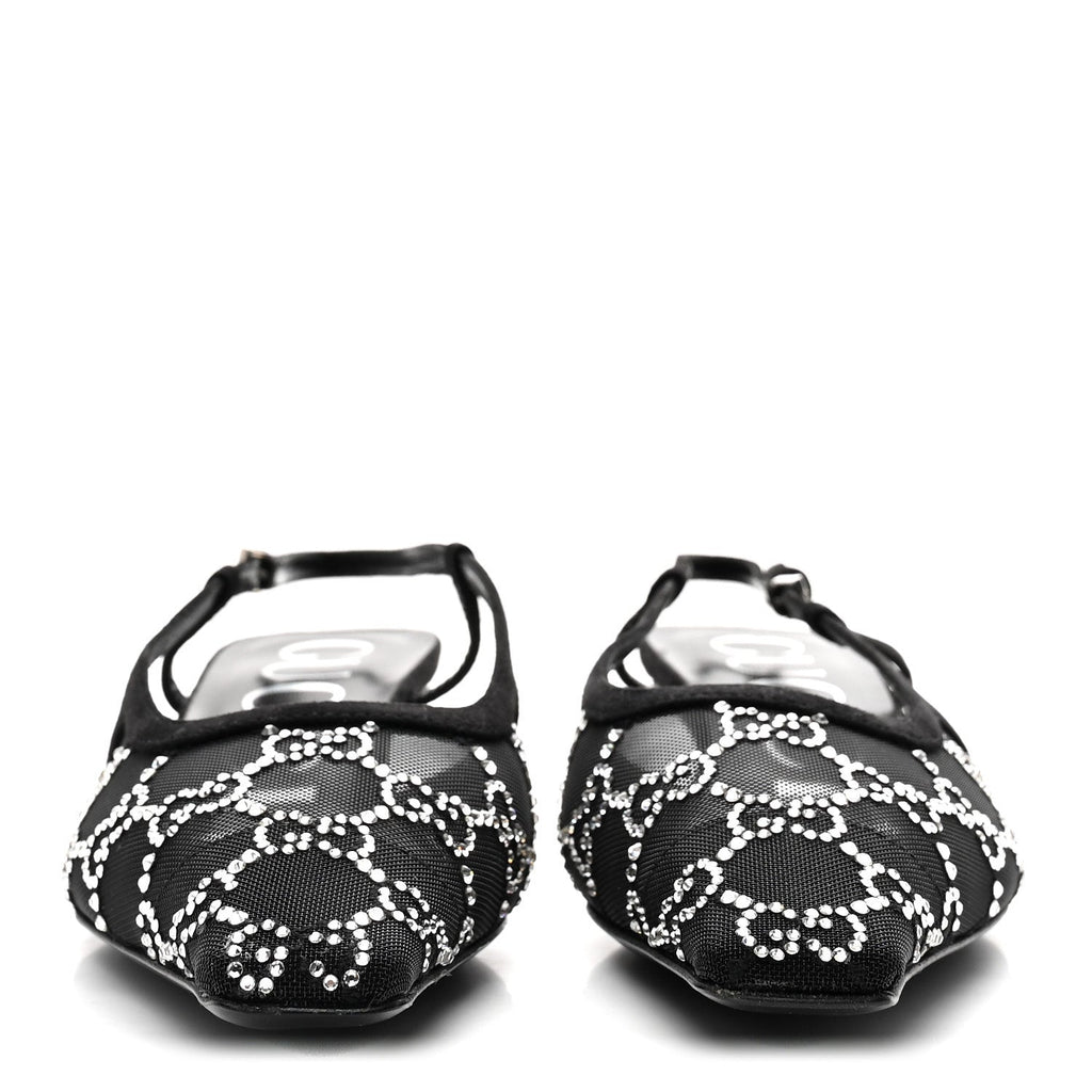 Gucci Tela Retino Kid Scamosciato Crystal GG Monogram Square G 35mm Slingback Pumps 35.5 Black