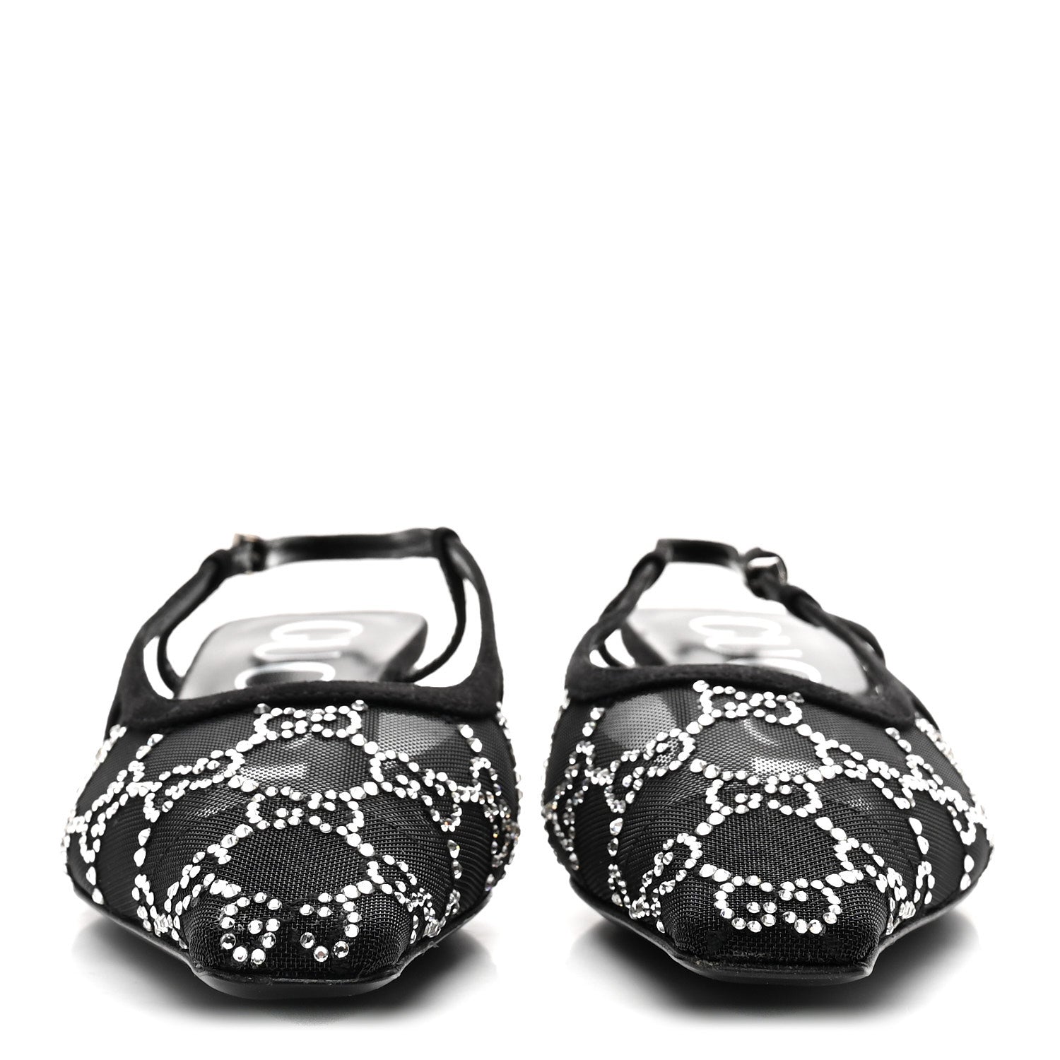 Gucci Tela Retino Kid Scamosciato Crystal GG Monogram Square G 35mm Slingback Pumps 35.5 Black