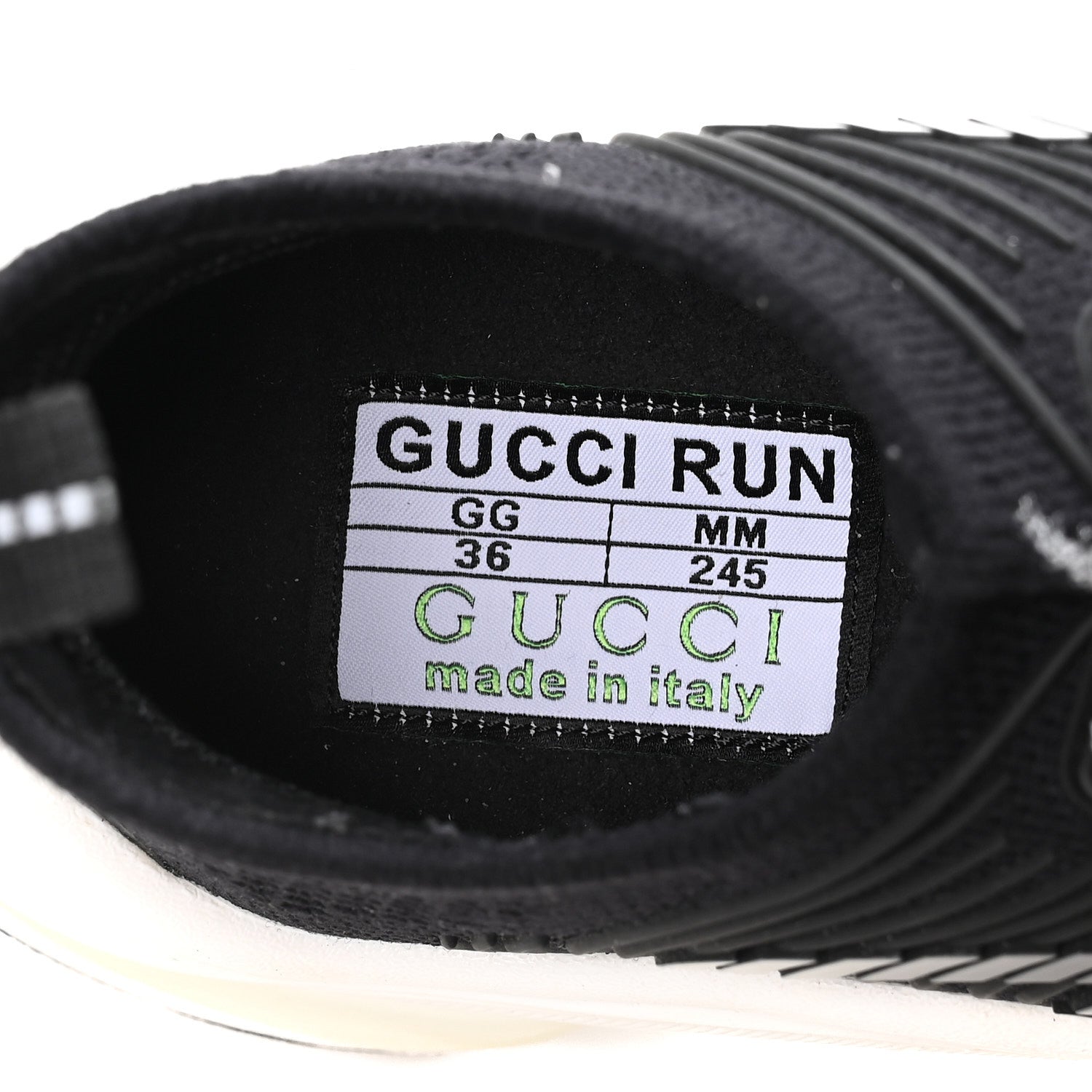 Gucci Technical Knit Fabric Waves Womens Gucci Run Sneakers 36 Black Loess