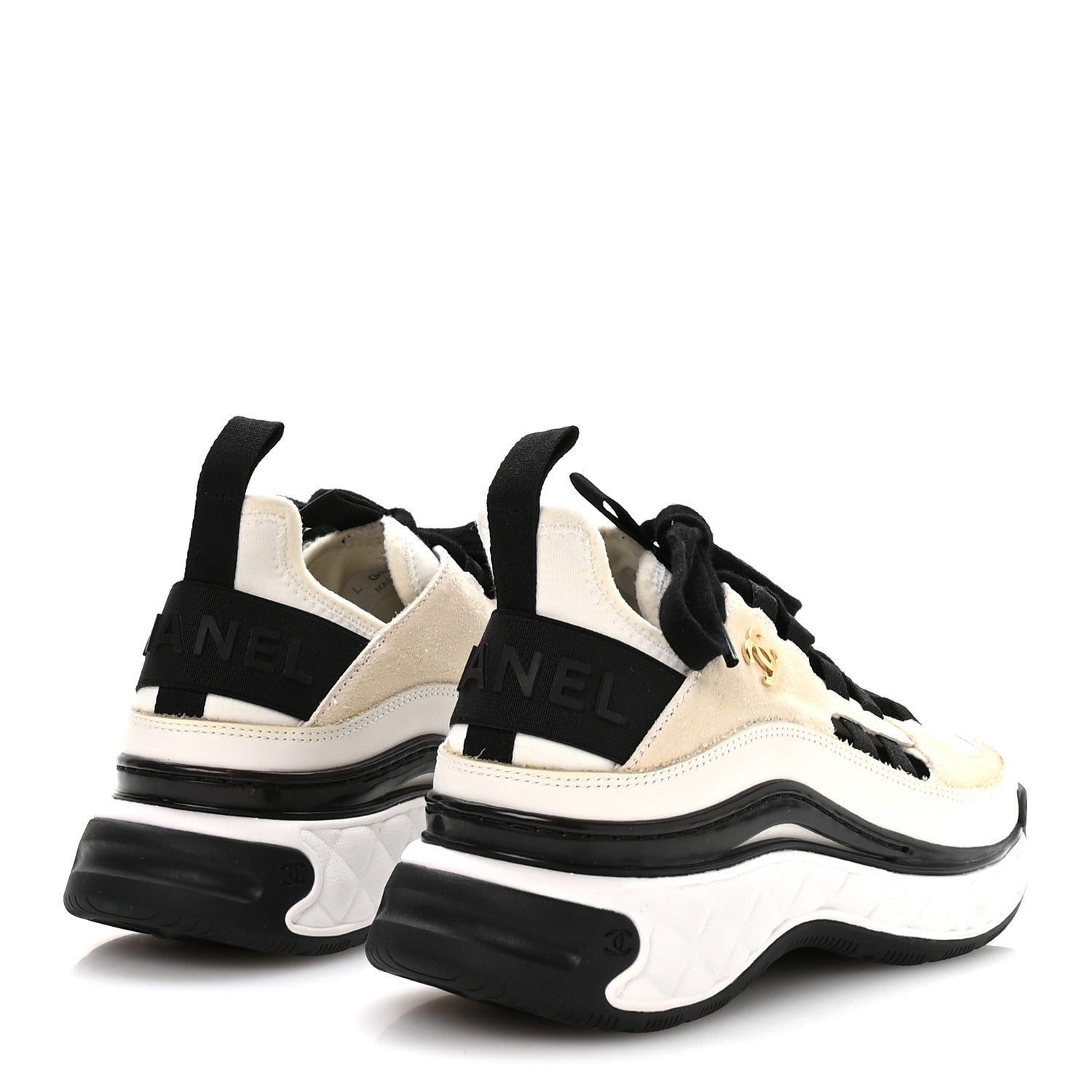 Fabric Calfskin Suede CC Sneakers 36 Ivory Black