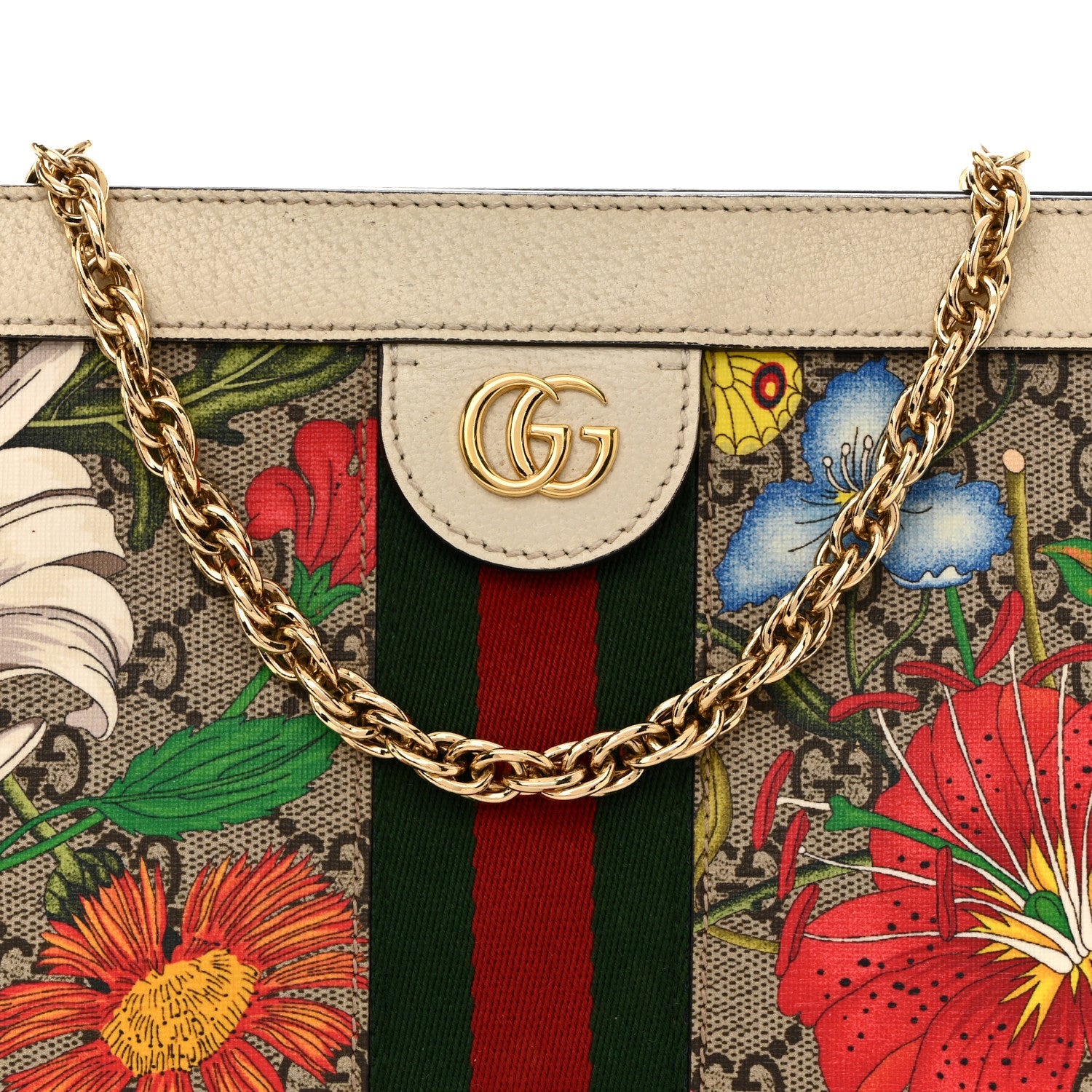 Gucci GG Supreme Monogram Flora Web Small Ophidia Chain Shoulder Bag White