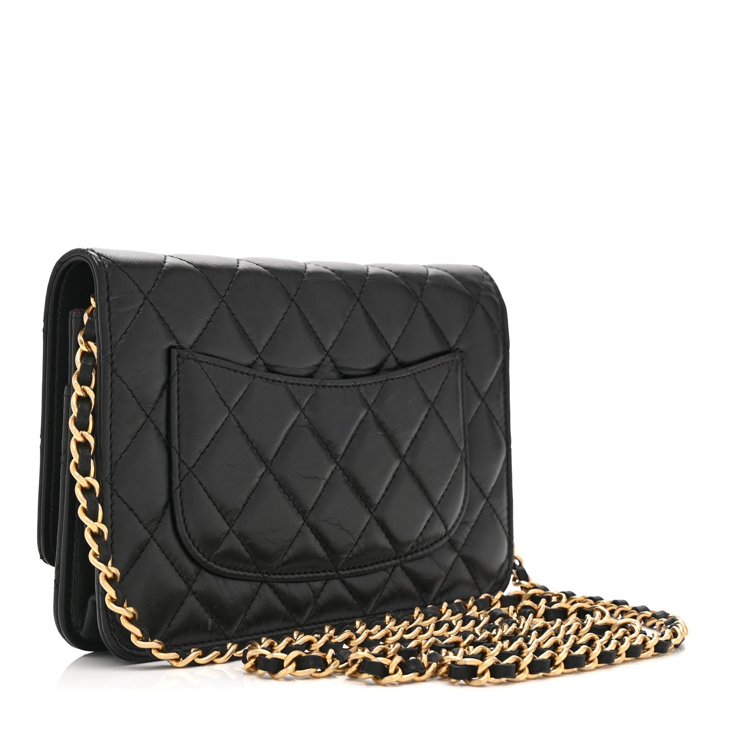 Chanel Aged Calfskin Quilted Lucky Charms 2.55 Reissue Wallet On Chain WOC Black