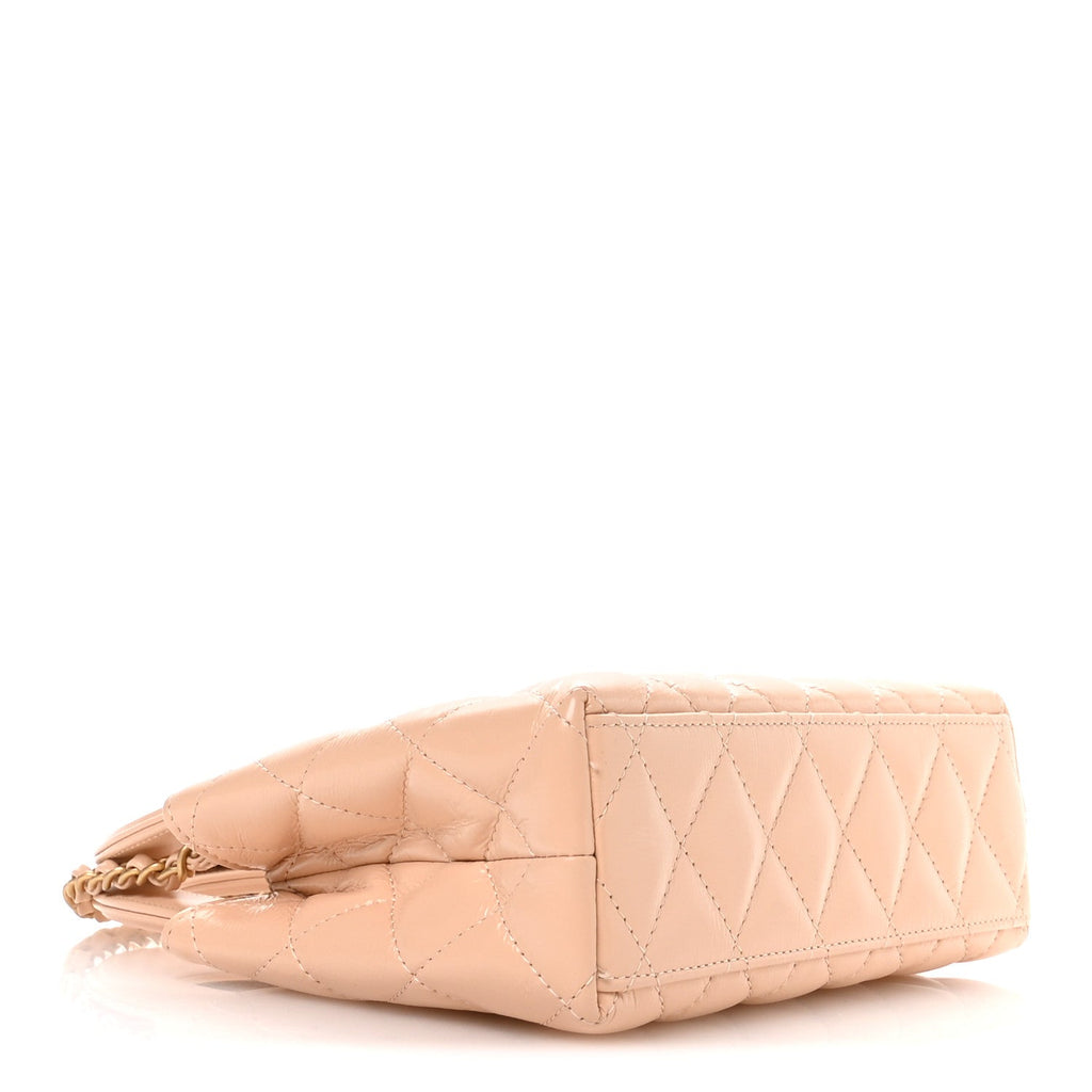 Chanel Shiny Aged Calfskin Quilted Nano Kelly Shopper Beige