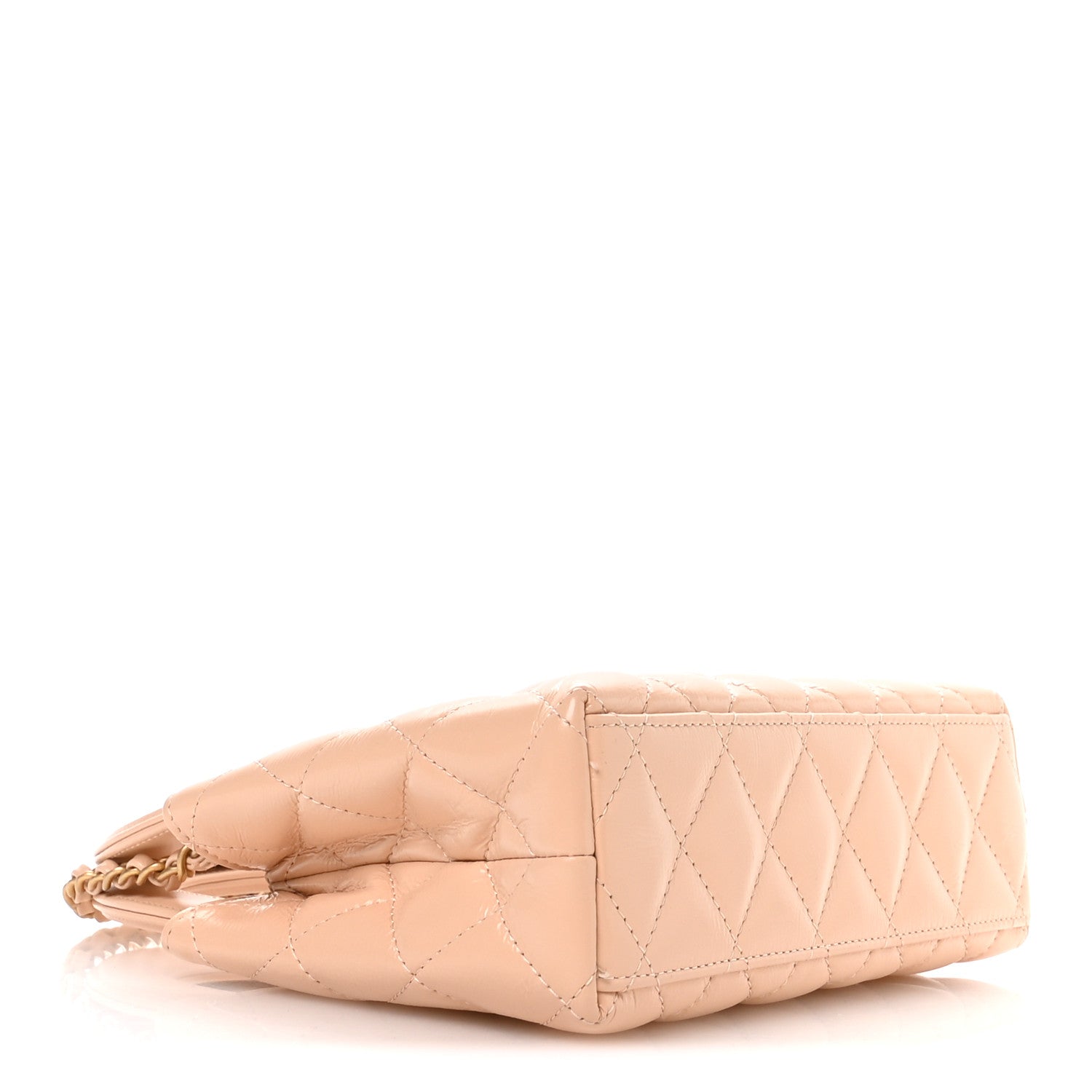 Chanel Shiny Aged Calfskin Quilted Nano Kelly Shopper Beige