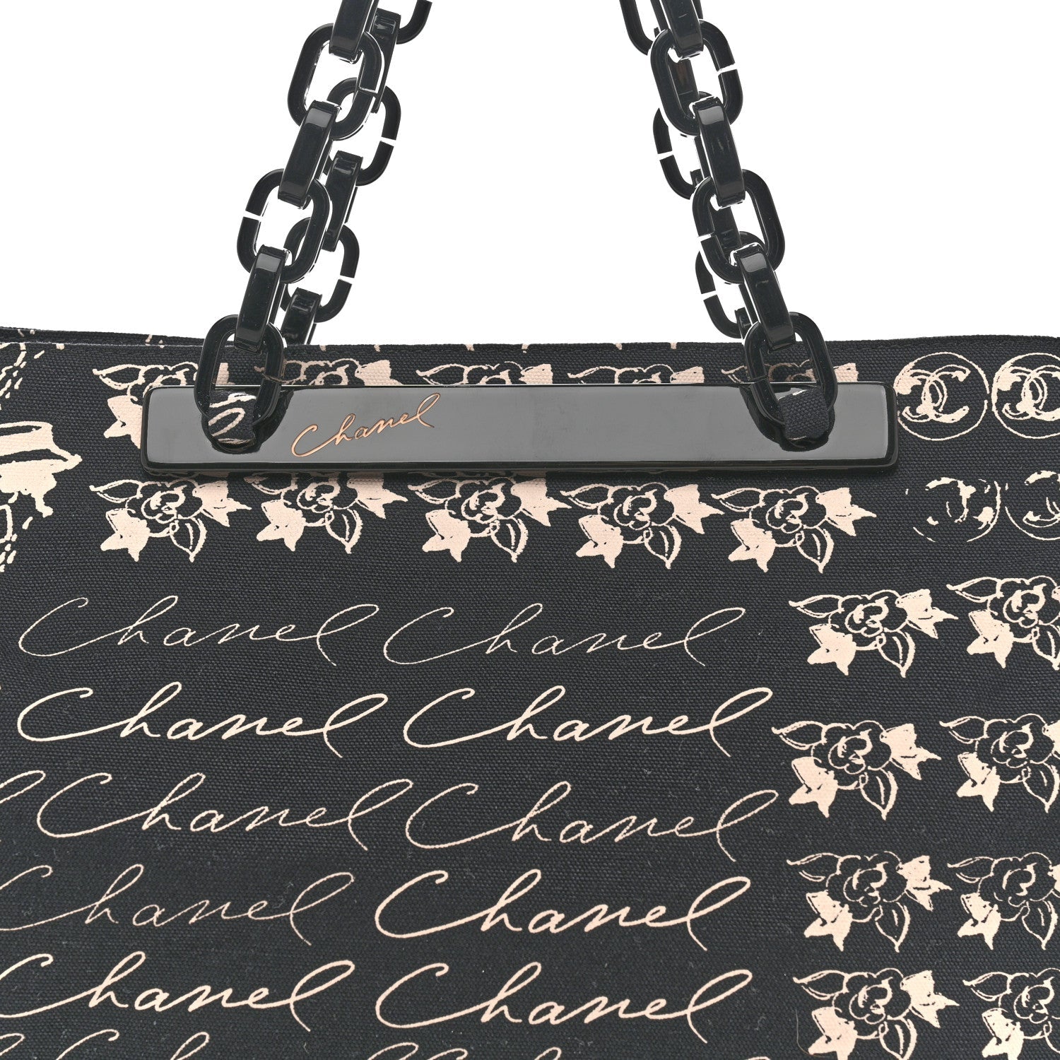 Chanel Canvas Camellia Flower Tote Black