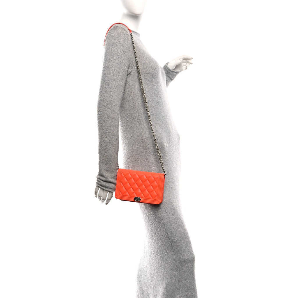 Chanel Caviar Quilted Boy Wallet On Chain WOC Orange