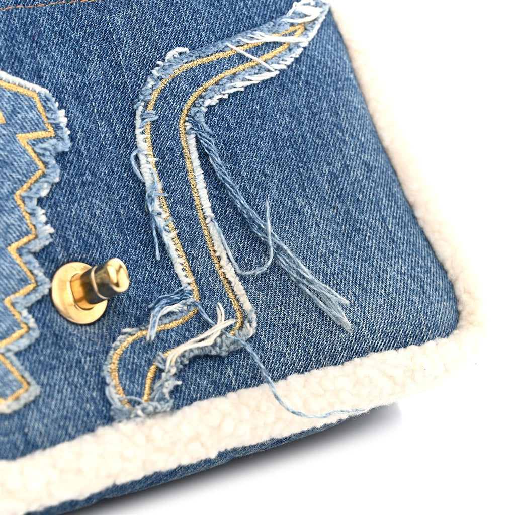 Chanel Denim Shearling Hieroglyph Flap Blue
