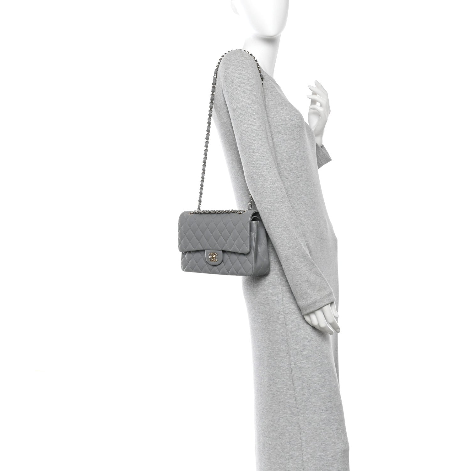 Chanel Caviar Quilted Medium Double Flap Grey