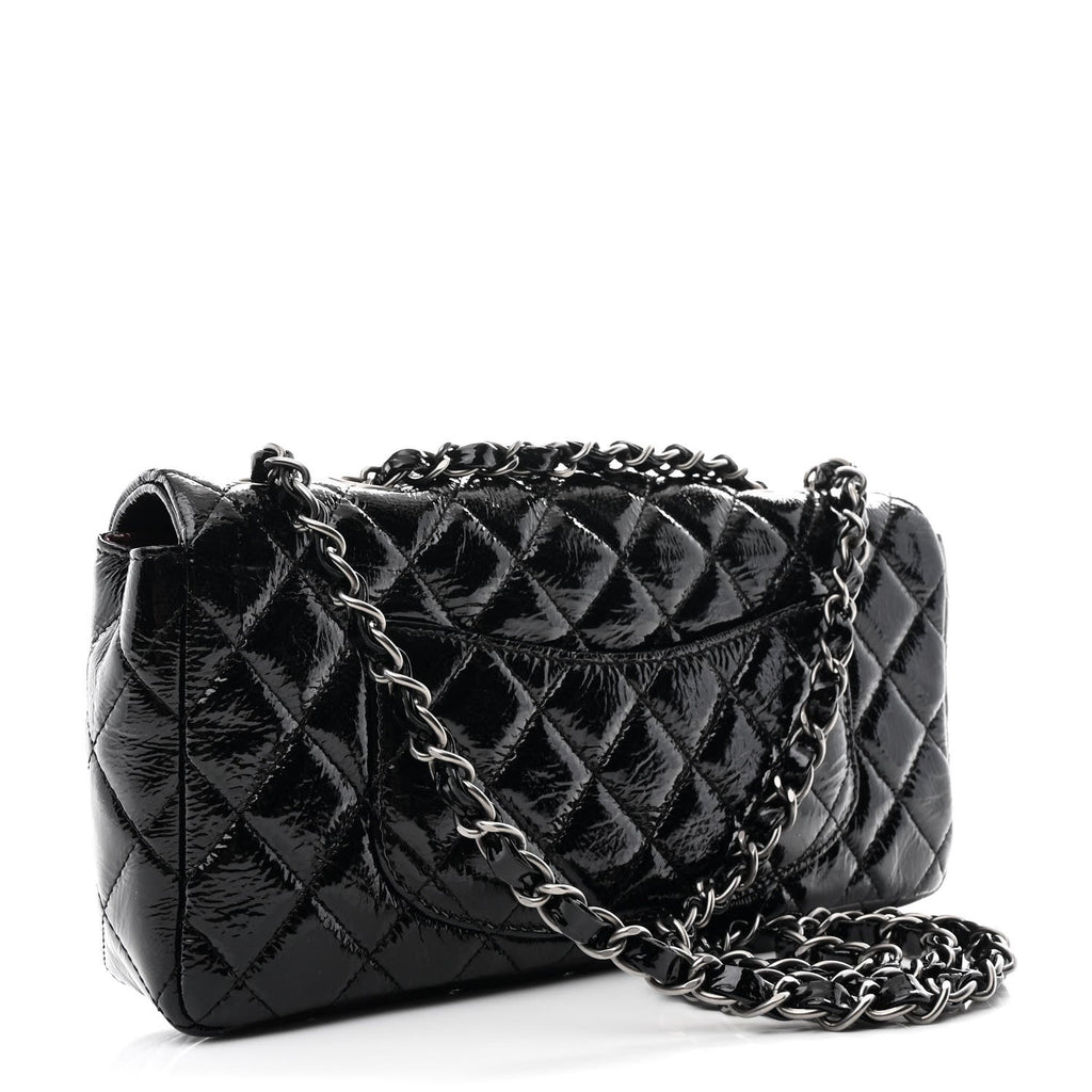 Chanel Crinkled Patent Quilted East West Flap Black