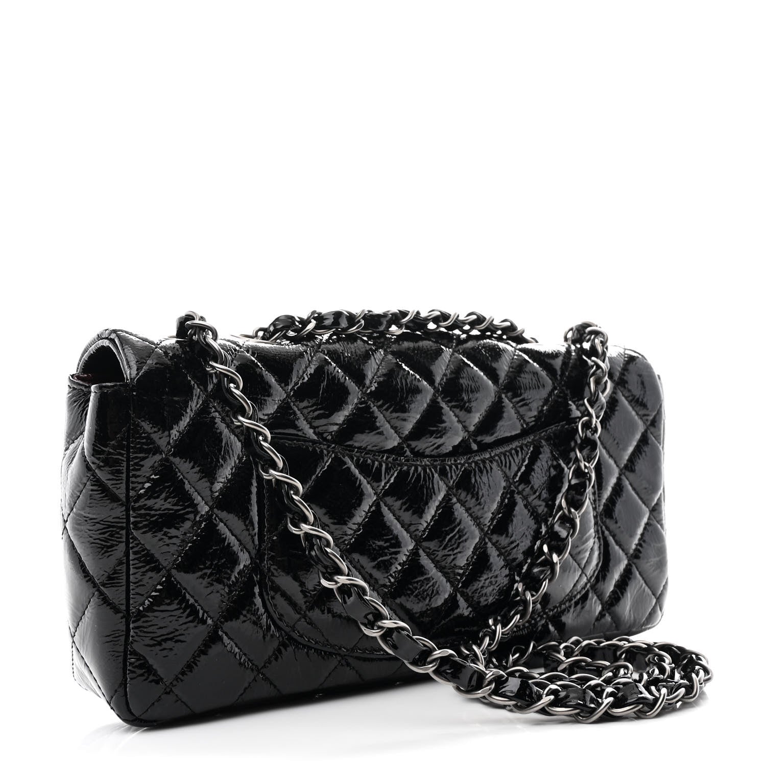 Chanel Crinkled Patent Quilted East West Flap Black