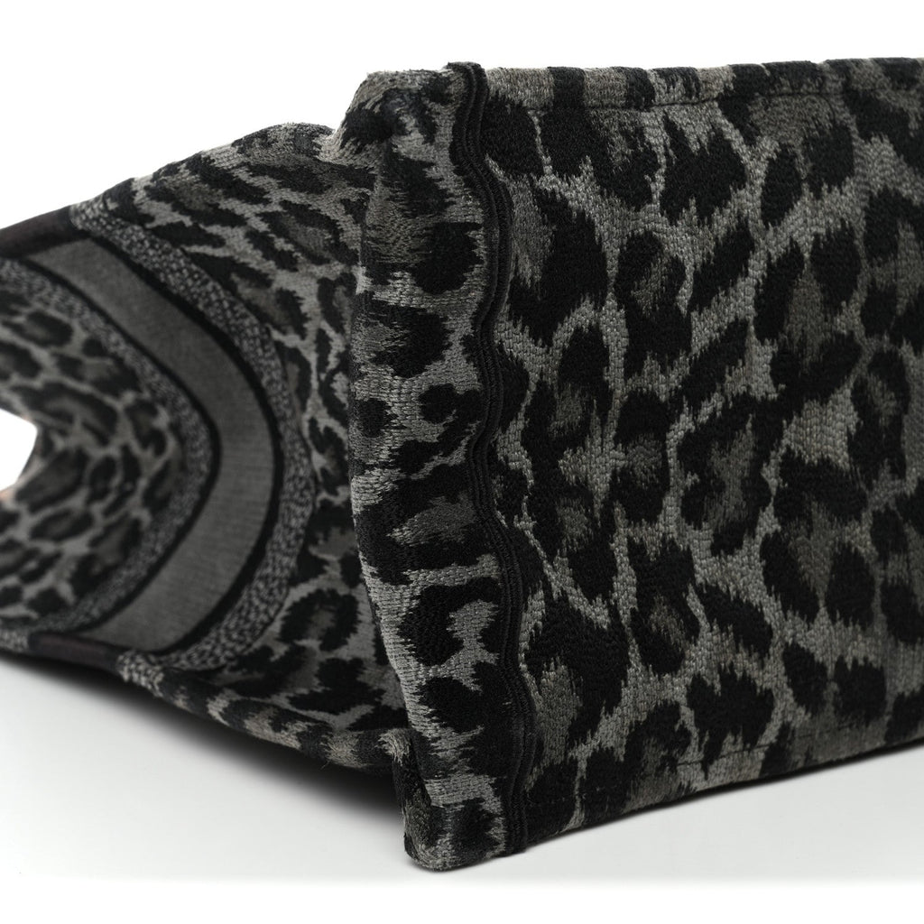 Christian Dior Canvas Mizza Embroidered Large Leopard Book Tote Grey