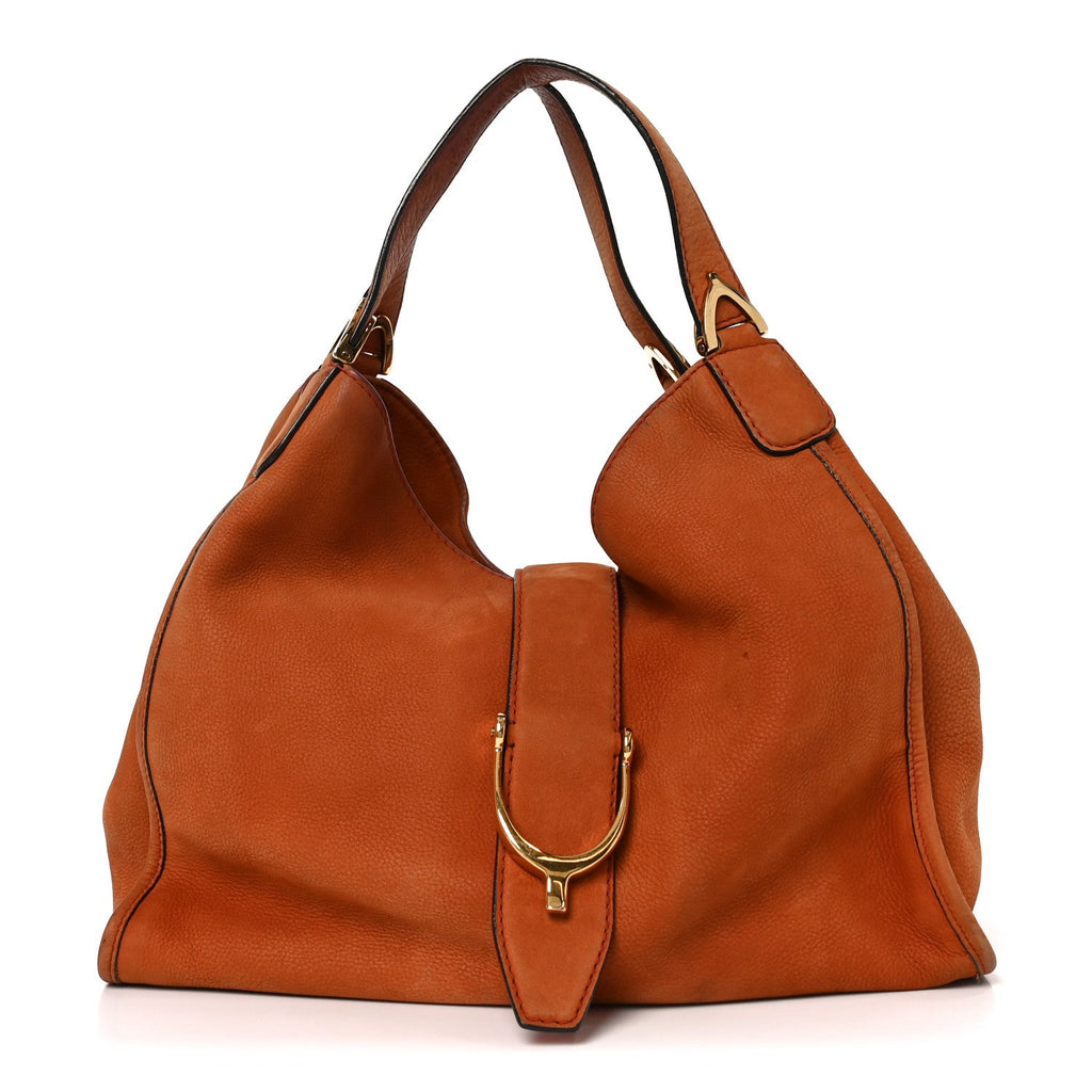 Gucci Nubuck Medium Soft Stirrup Shoulder Bag Orange