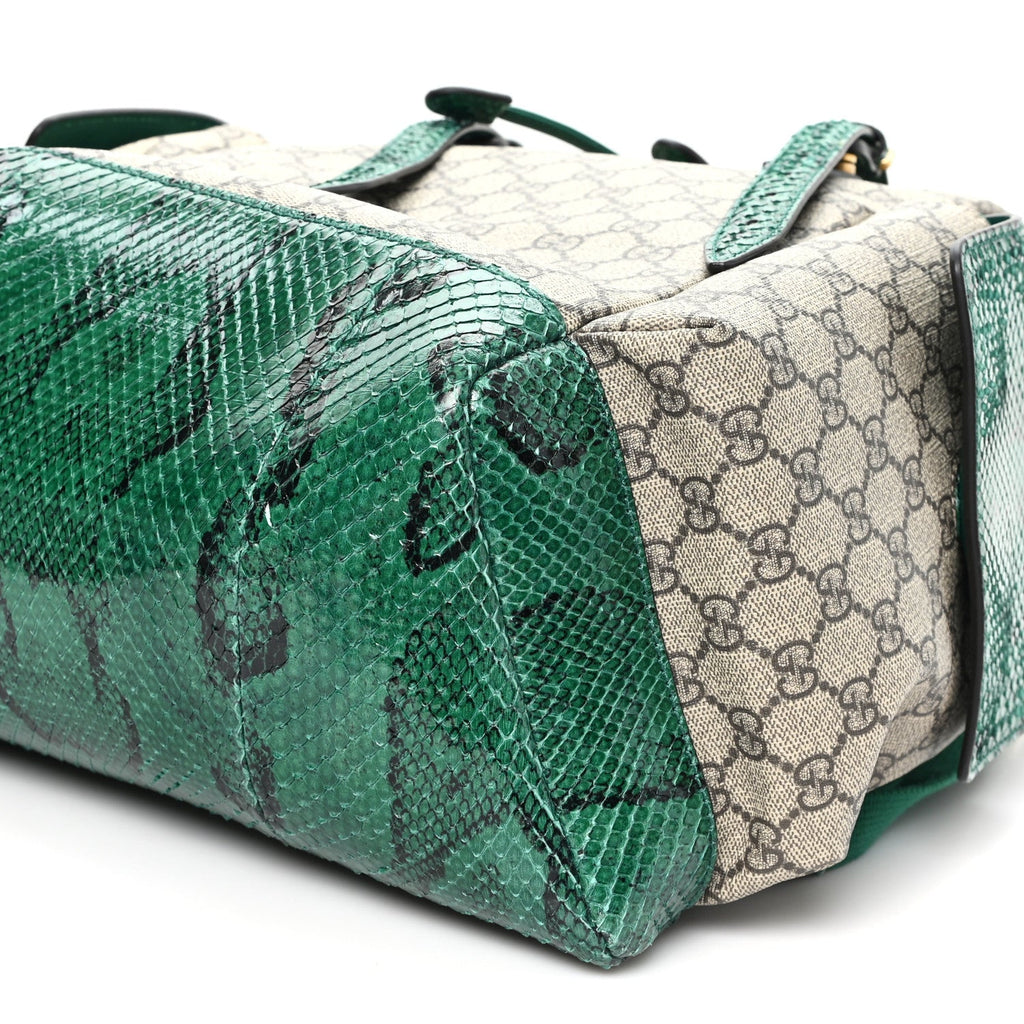 Gucci GG Supreme Monogram Snakeskin Ophidia Double Buckle Backpack Brown Green