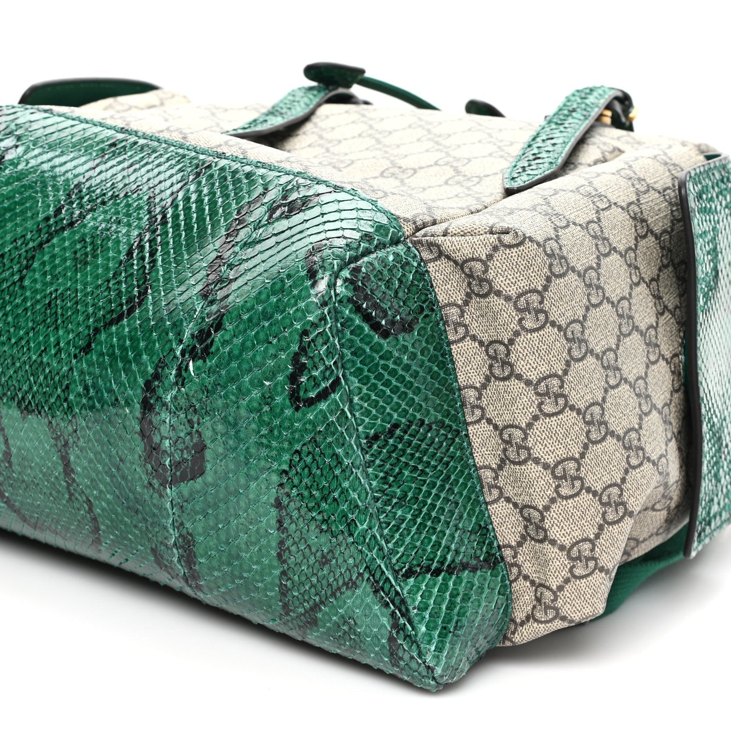 Gucci GG Supreme Monogram Snakeskin Ophidia Double Buckle Backpack Brown Green