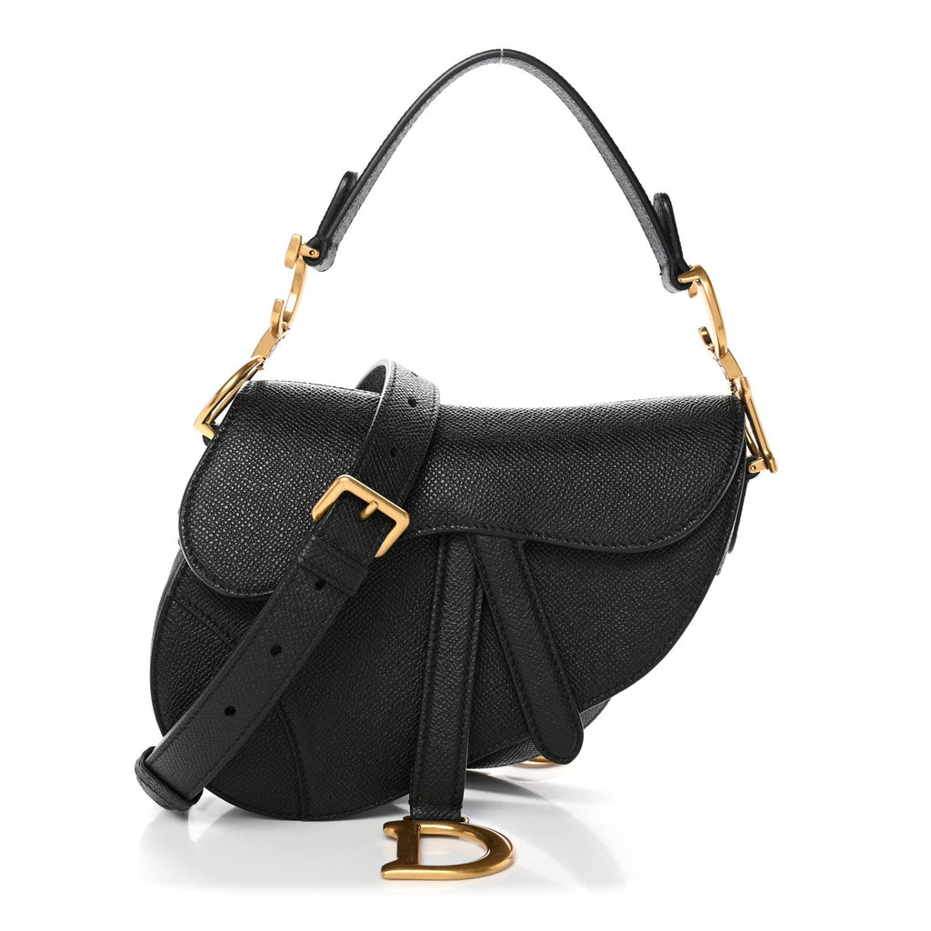 Christian Dior Grained Calfskin Mini Saddle Bag With Strap Black