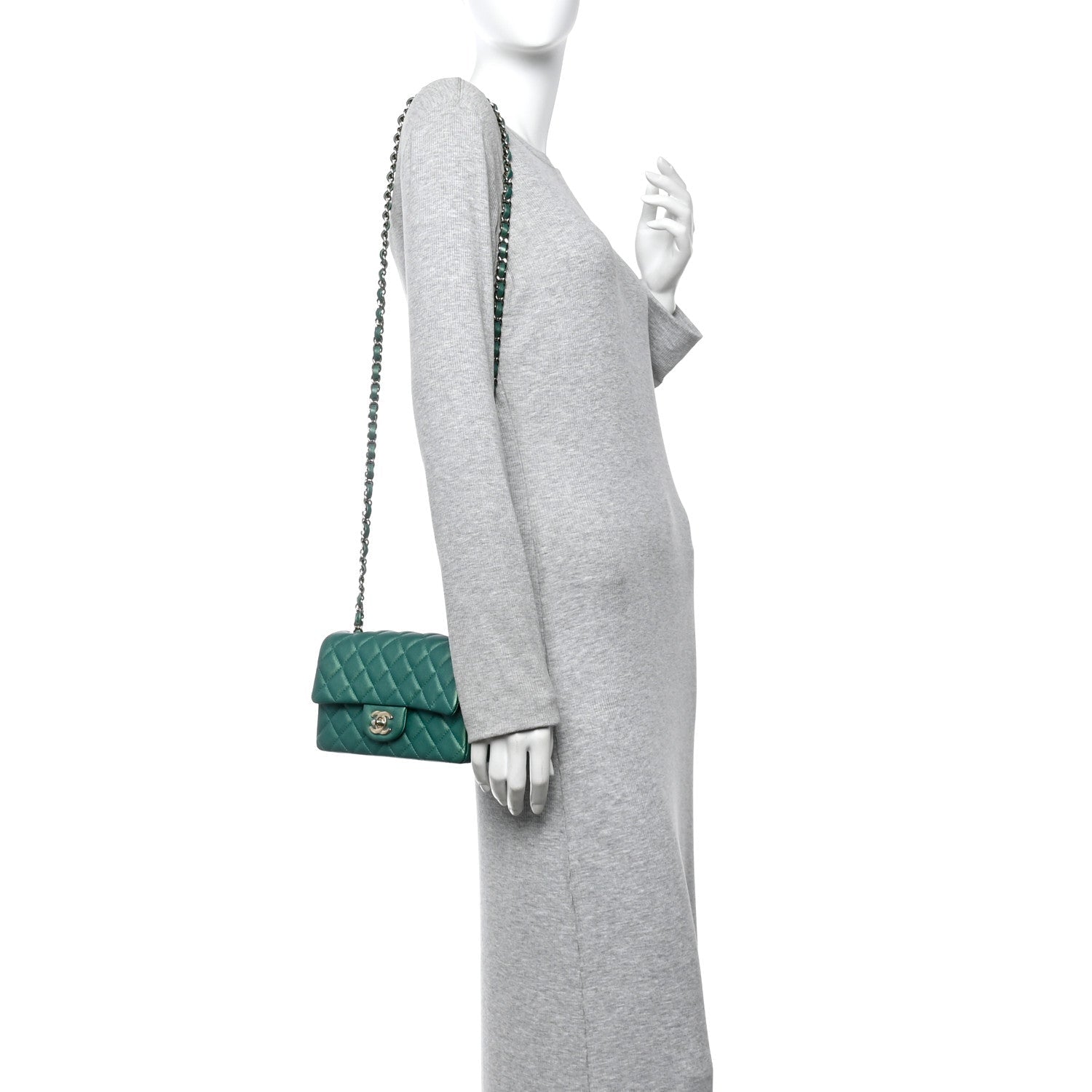 Chanel Iridescent Lambskin Quilted Mini Rectangular Flap Green