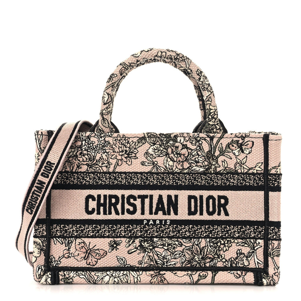 Christian Dior Canvas Embroidered Mini Book Tote With Strap Pink Multicolor