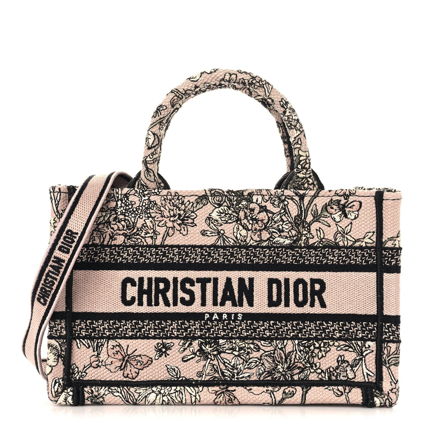 Christian Dior Canvas Embroidered Mini Book Tote With Strap Pink Multicolor