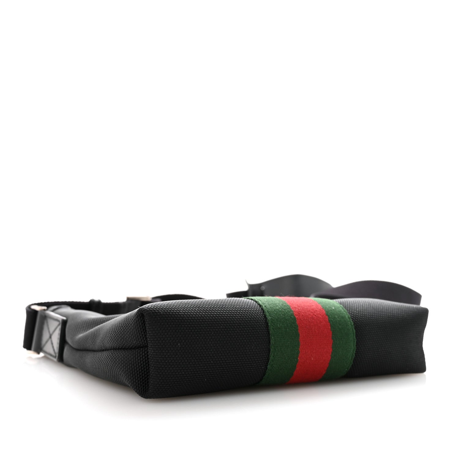 Gucci Techno Canvas Selleria Calfskin Web Small Flat Messenger Bag Black