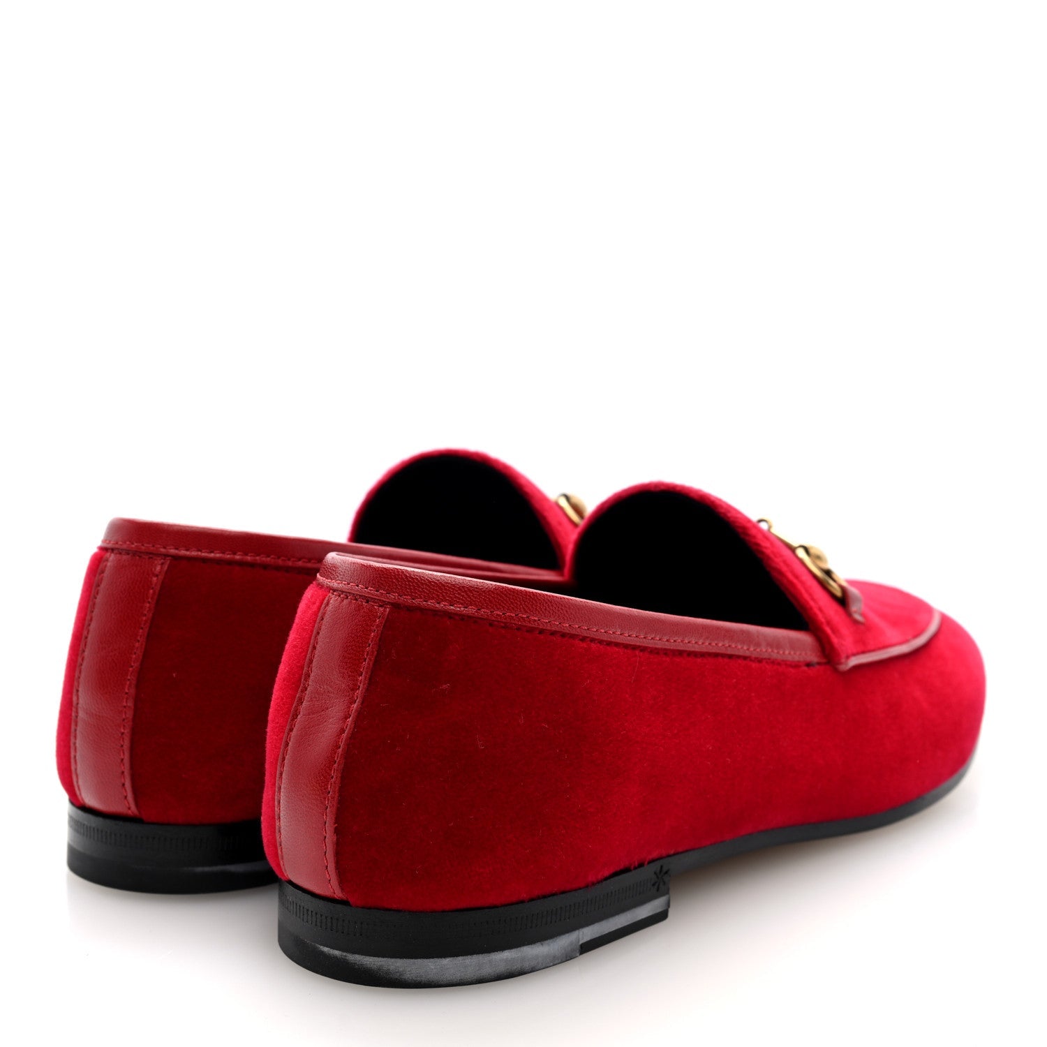 Gucci Velvet Horsebit Womens Jordaan Loafers 37 Hibiscus Red