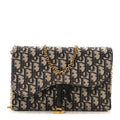 Christian Dior Oblique Saddle Chain Pouch Blue