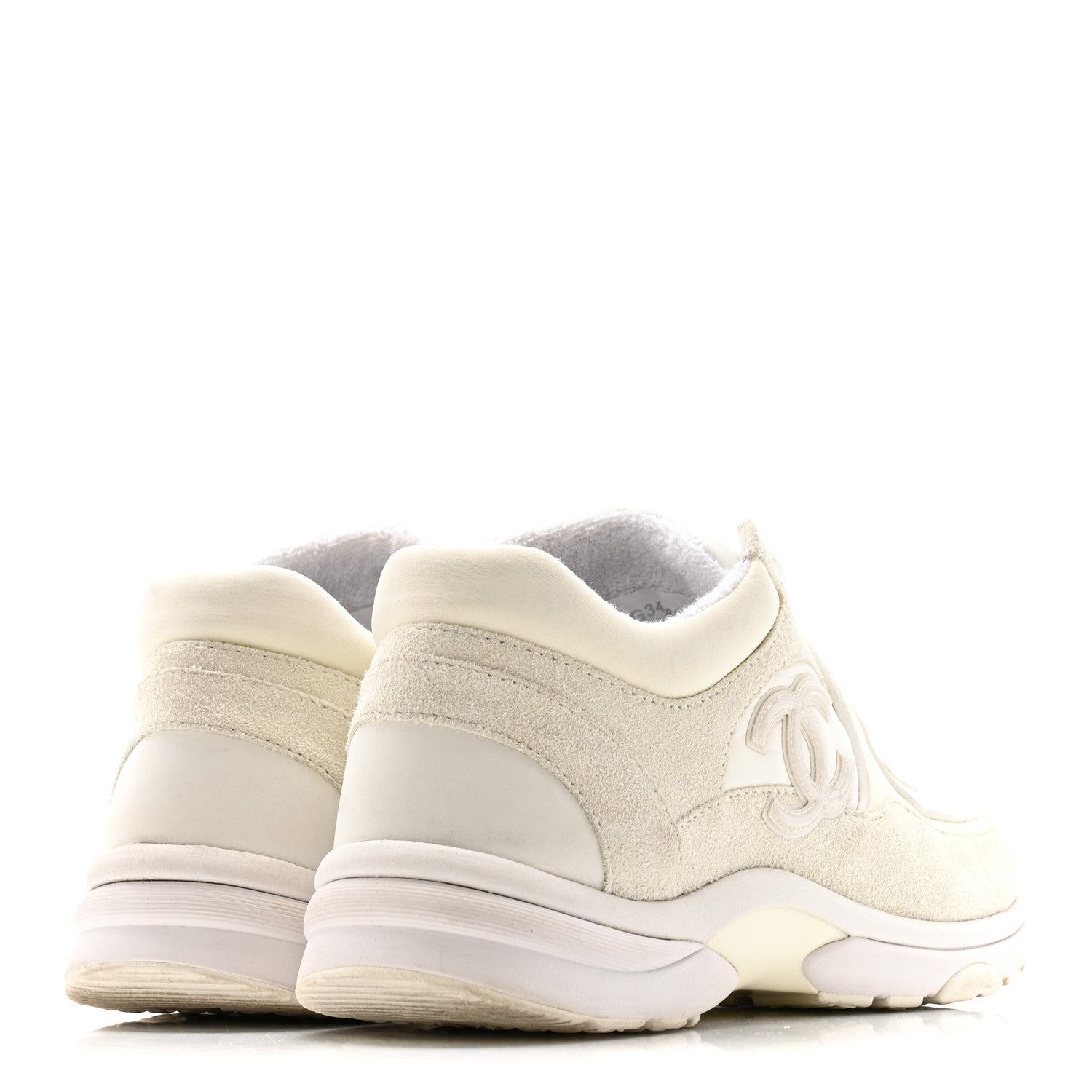 Chanel Suede Calfskin Fabric CC Sneakers 39.5 White