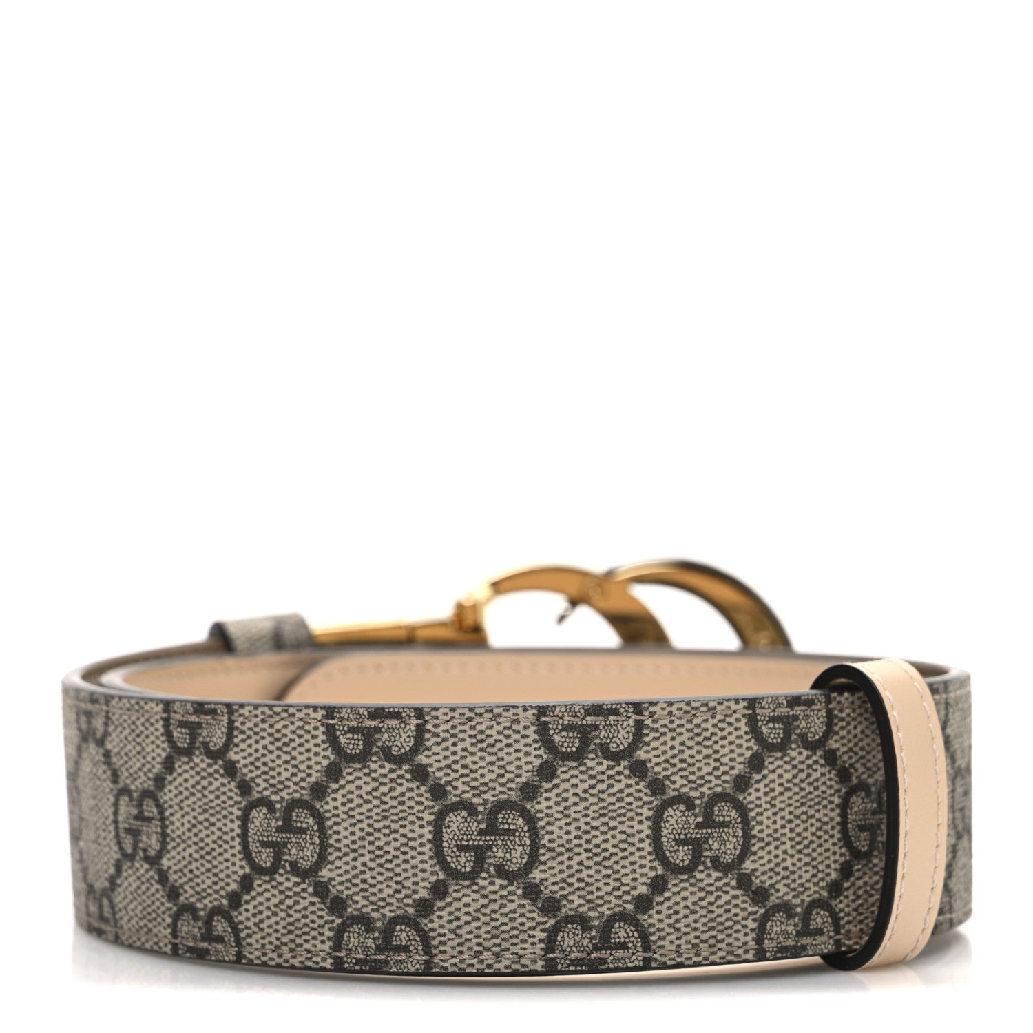 Gucci GG Supreme Monogram Plutone Calfskin Double G Reversible 37mm Belt  75 30 Beige Ebony Souffle Rose