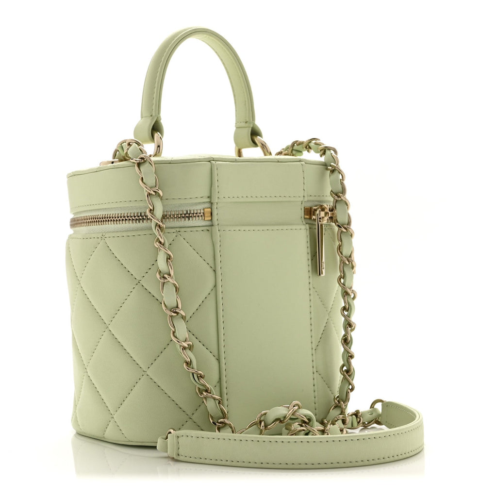 Chanel Lambskin Quilted Trendy Vanity Case Sea Green