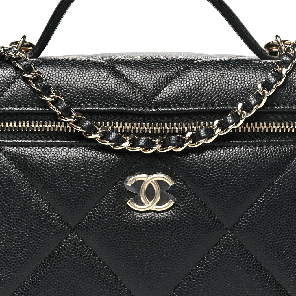 Chanel Caviar Quilted Top Handle Slim Vanity With Chain Black