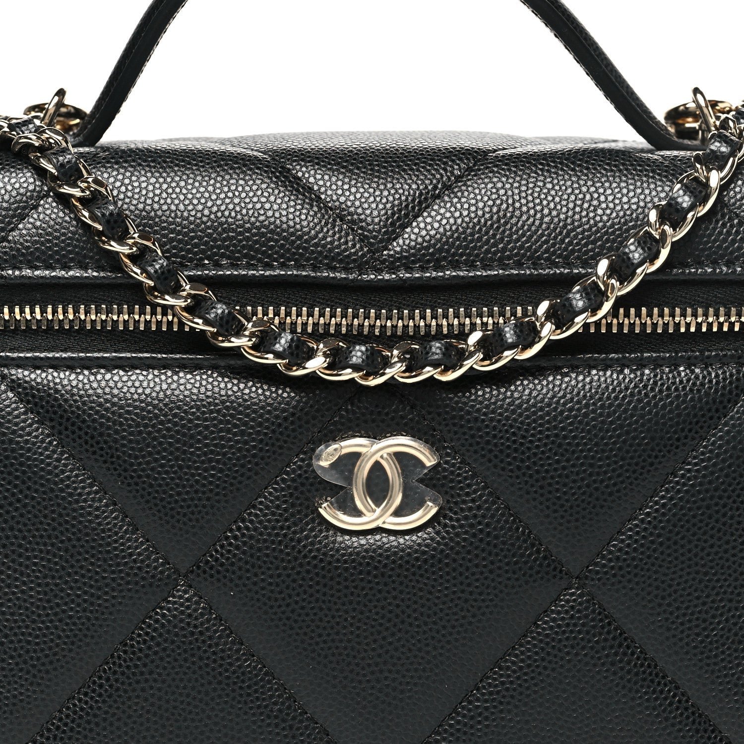 Chanel Caviar Quilted Top Handle Slim Vanity With Chain Black