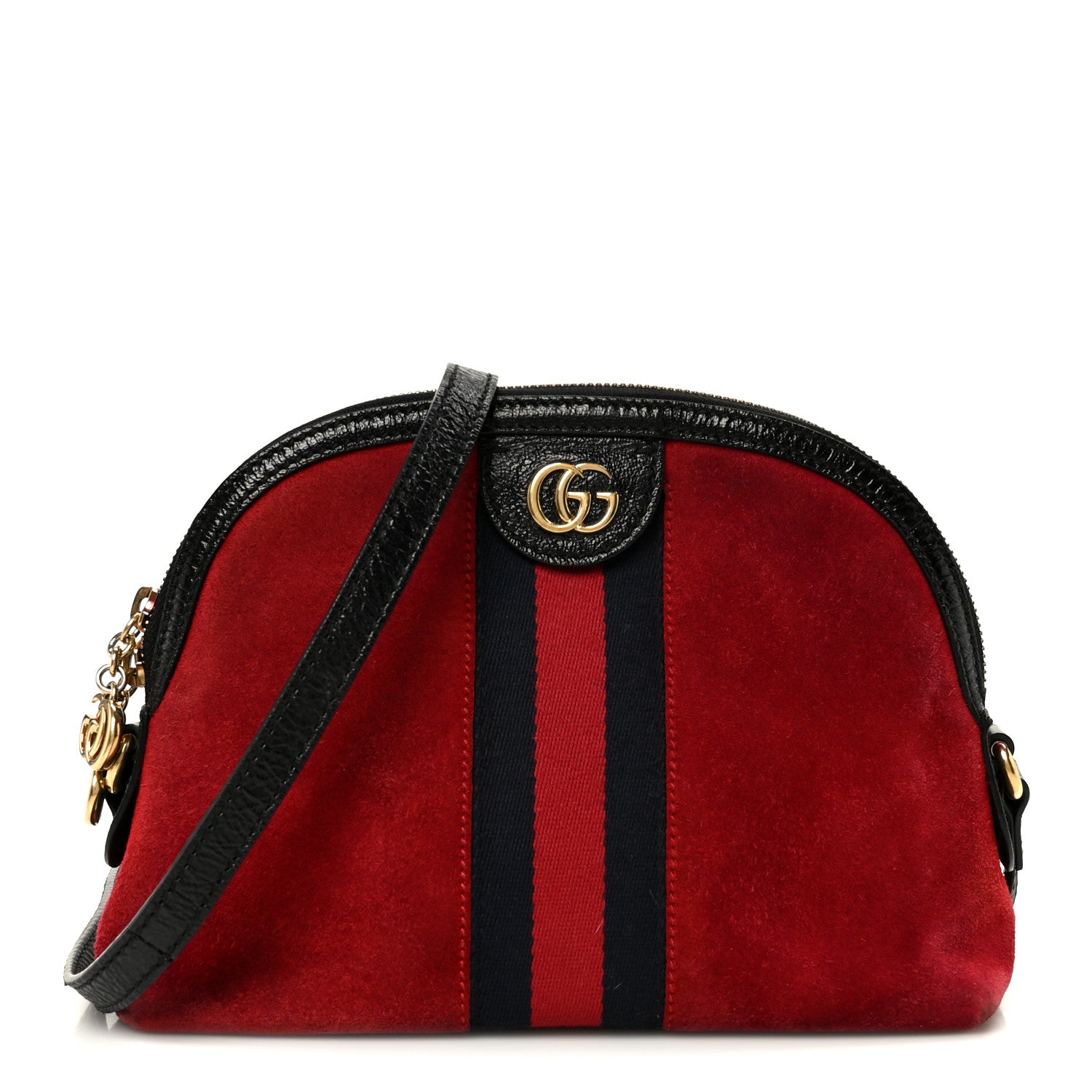 Gucci Suede Patent Web GG Small Ophidia Dome Shoulder Bag Hibiscus Red
