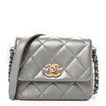 Chanel Metallic Lambskin Quilted Mini Side Note Flap Grey