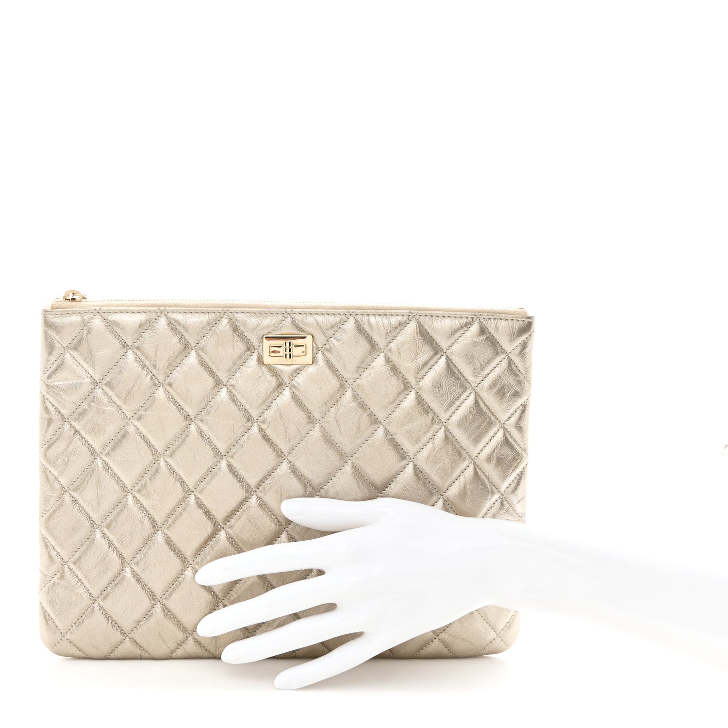 Metallic Aged Calfskin Quilted Medium 2.55 Reissue Cosmetic Case Gold