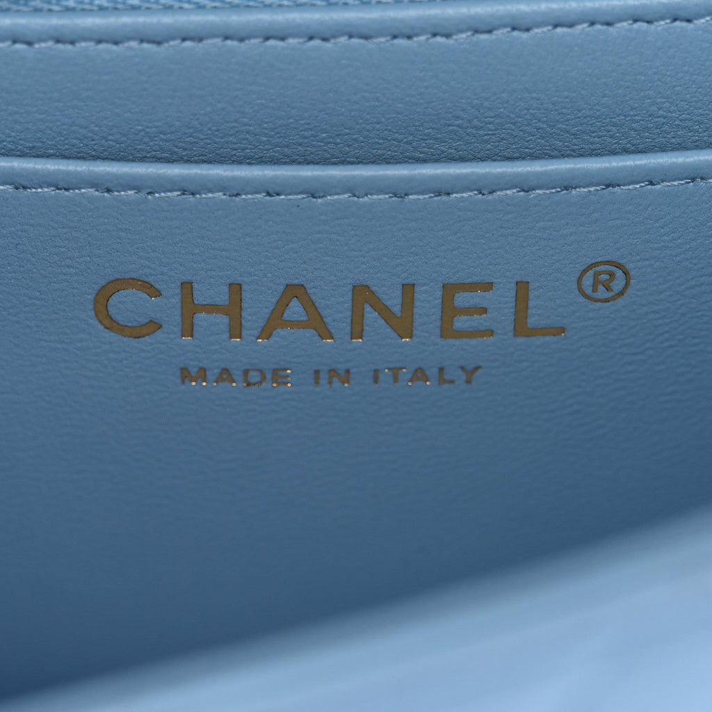 Chanel Lambskin Quilted Mini Rectangular Flap Light Blue