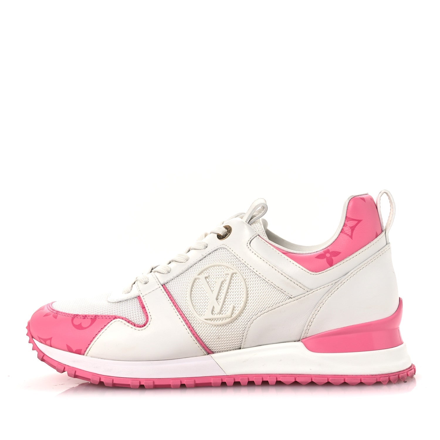 Louis Vuitton Calfskin Monogram Run Away Sneakers 38.5 White Pink