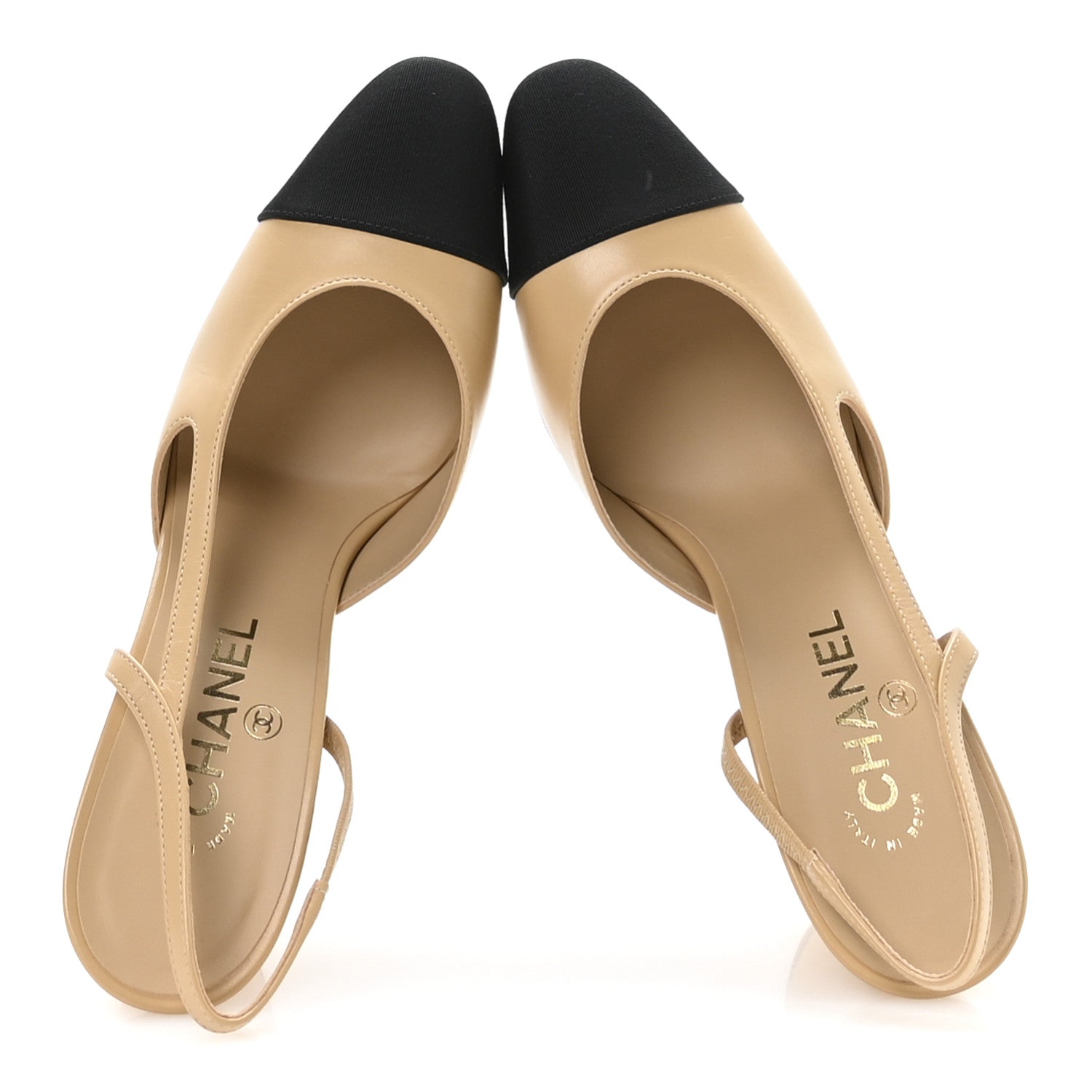 Goatskin Grosgrain Cap Toe CC Slingback Pumps 40 Beige Black