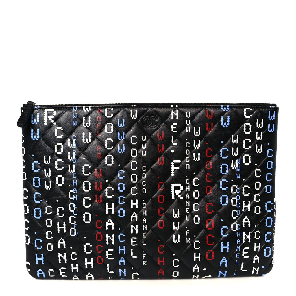 Lambskin Quilted Large Data Center Cosmetic Case Black