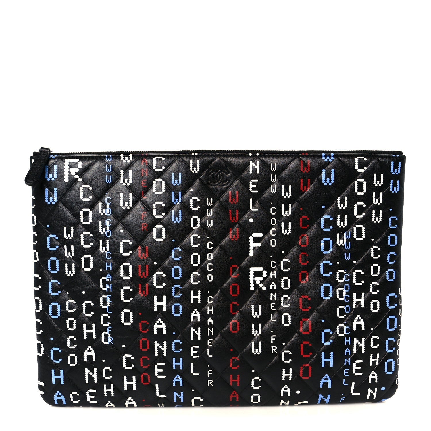 Lambskin Quilted Large Data Center Cosmetic Case Black