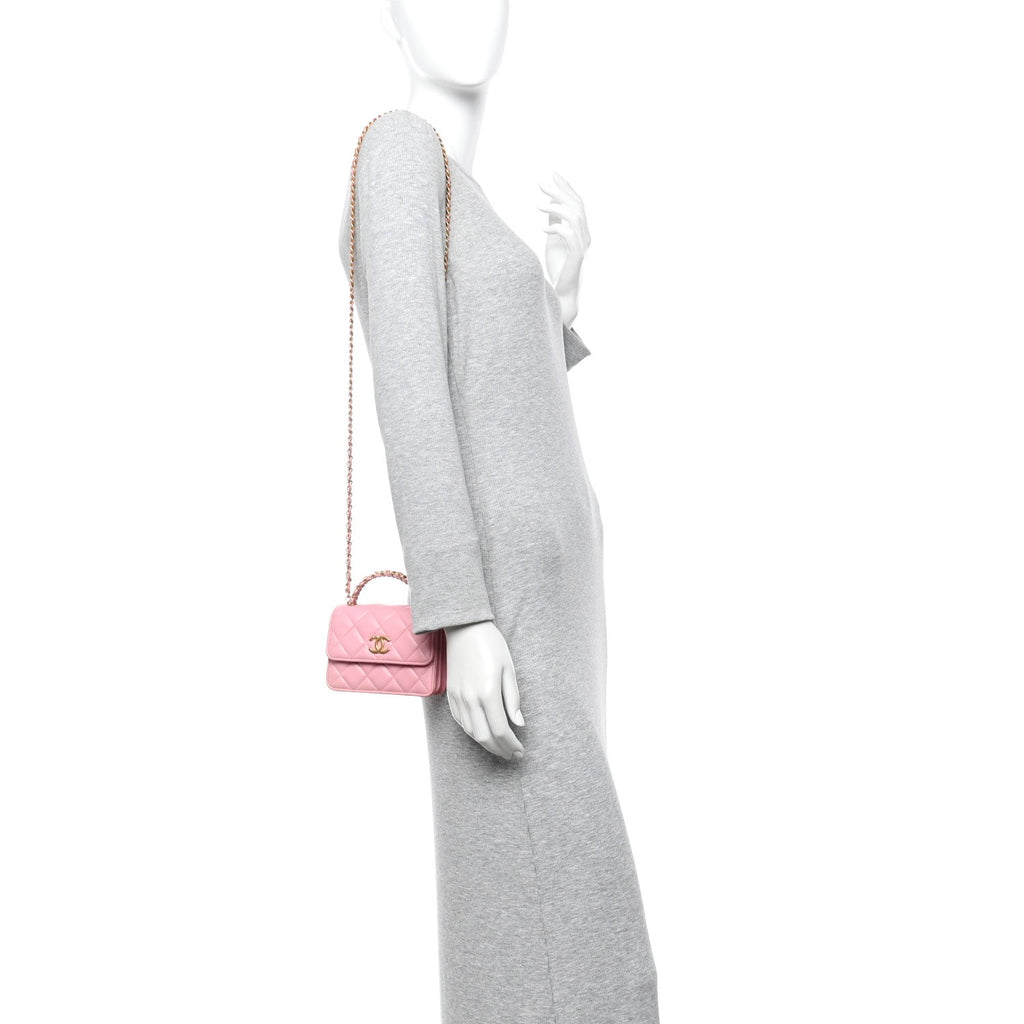 Chanel Lambskin Quilted Pick Me Up Mini Wallet On Chain Light Pink