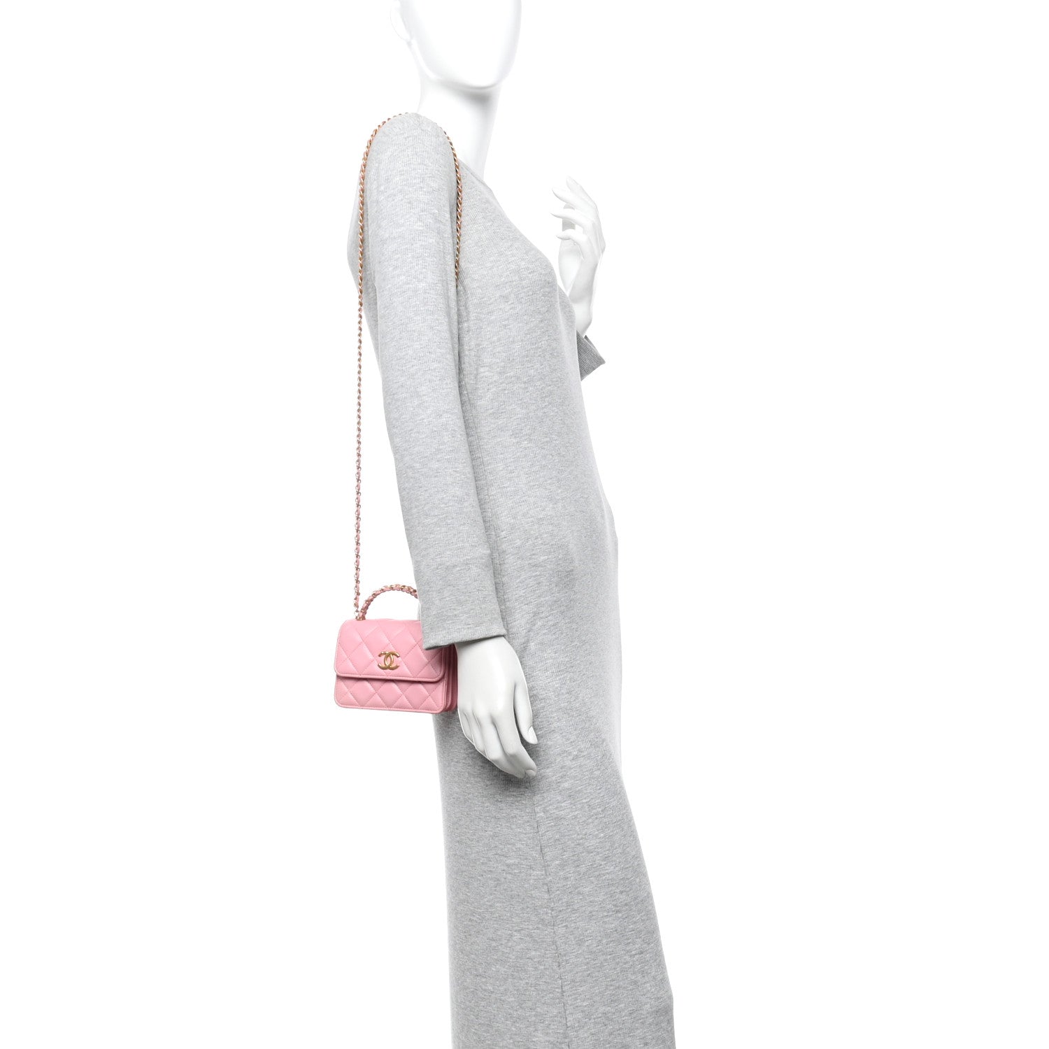 Chanel Lambskin Quilted Pick Me Up Mini Wallet On Chain Light Pink